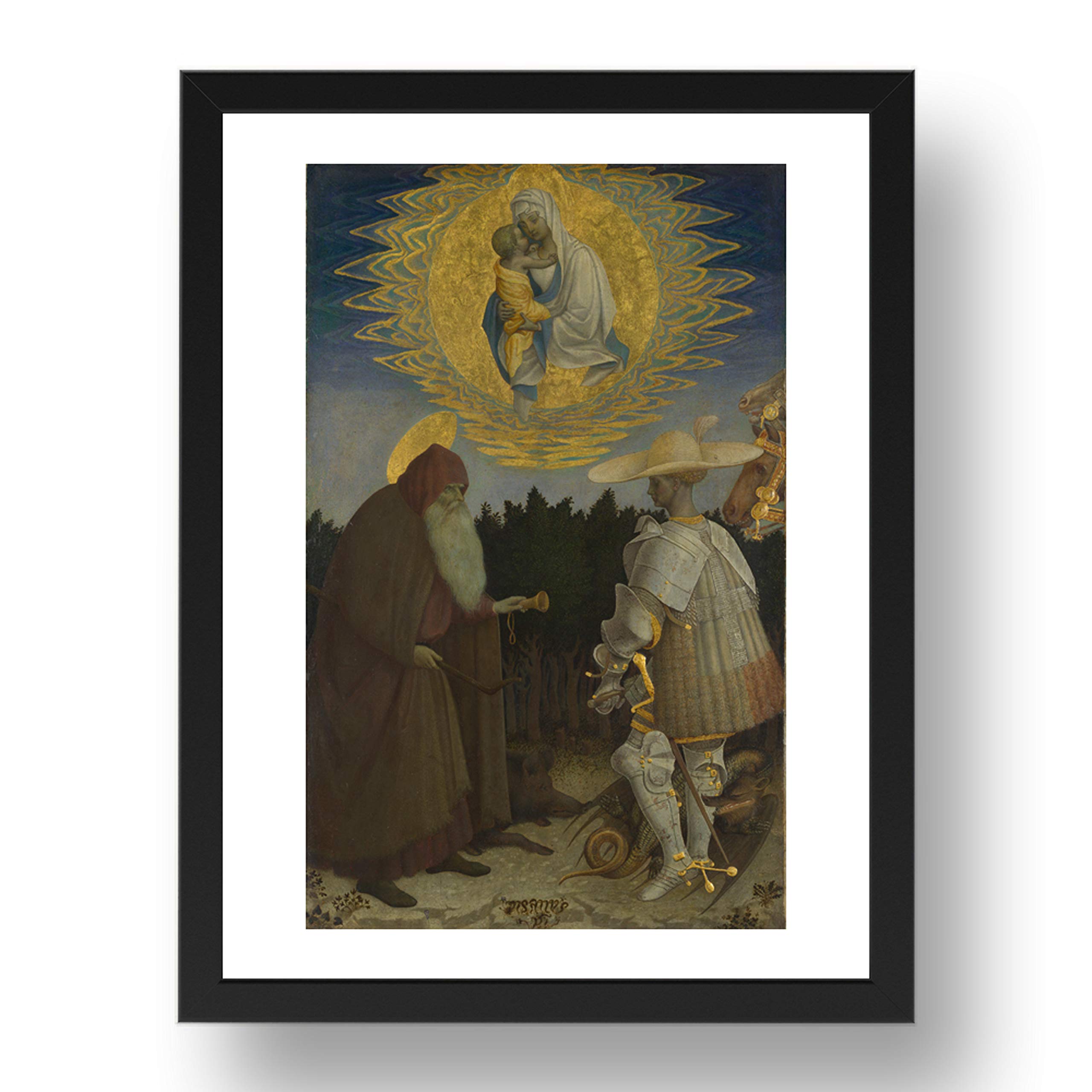 Period Prints Pisanello: The Virgin and Child w sts, vintage art, A3 reproduction in 17x13 Black Frame