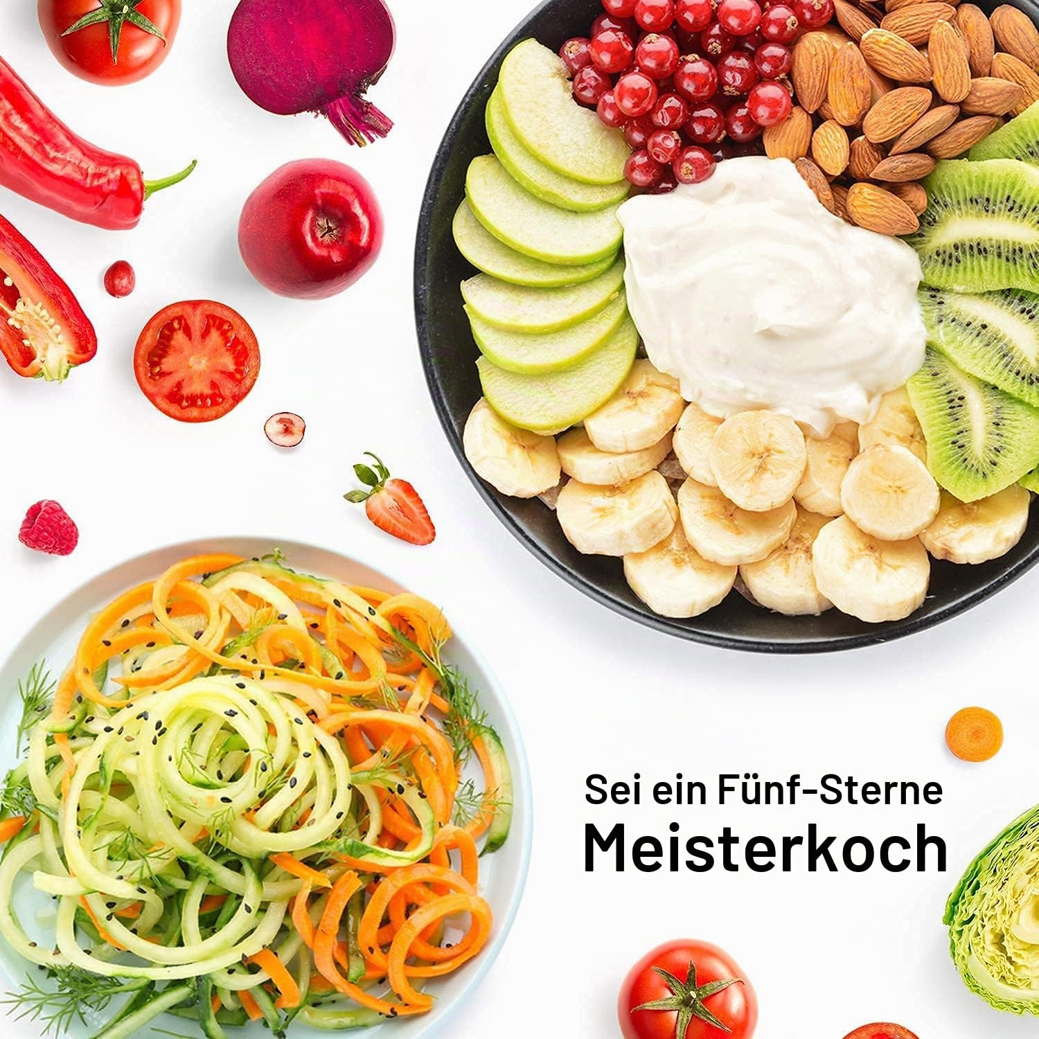 Spiralschneider-Aufsatz (5 Klingen) kompatibel mit KitchenAid Standmixer, kommt mit Schäler, Kern und Scheibe, Gemüsehobel (nicht Spiralschneider der der Marke KitchAid Marke)