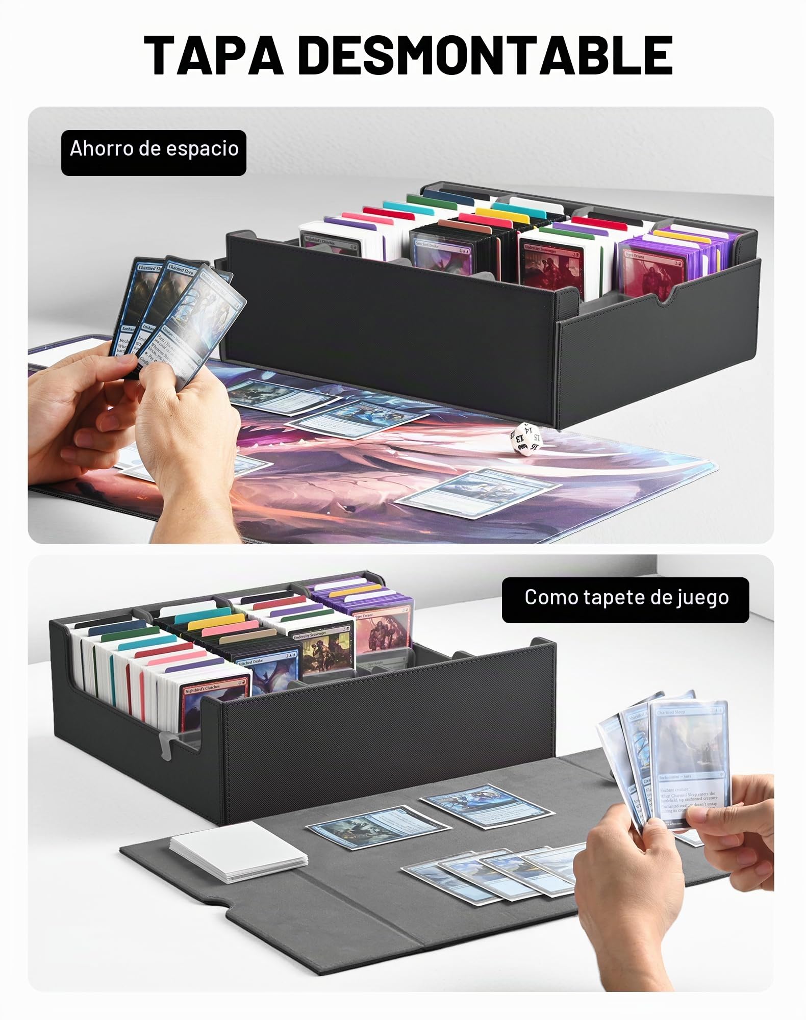 ZLCA Caja de Almacenamiento para Tarjetas Coleccionables TCG, Cuádruple MTG para 2400+ Tarjetas, 24 Divisores Coloridos, 4 Tapones, Cubierta de Cuero Sintético