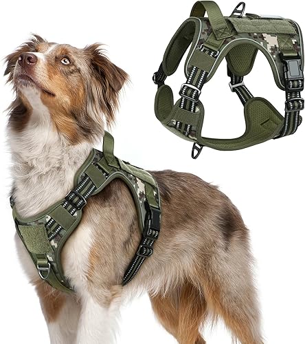 rabbitgoo Arnés táctico para perro, sin tirones, chaleco militar con asa y Molle, arnés para perro de servicio de fácil control para perros