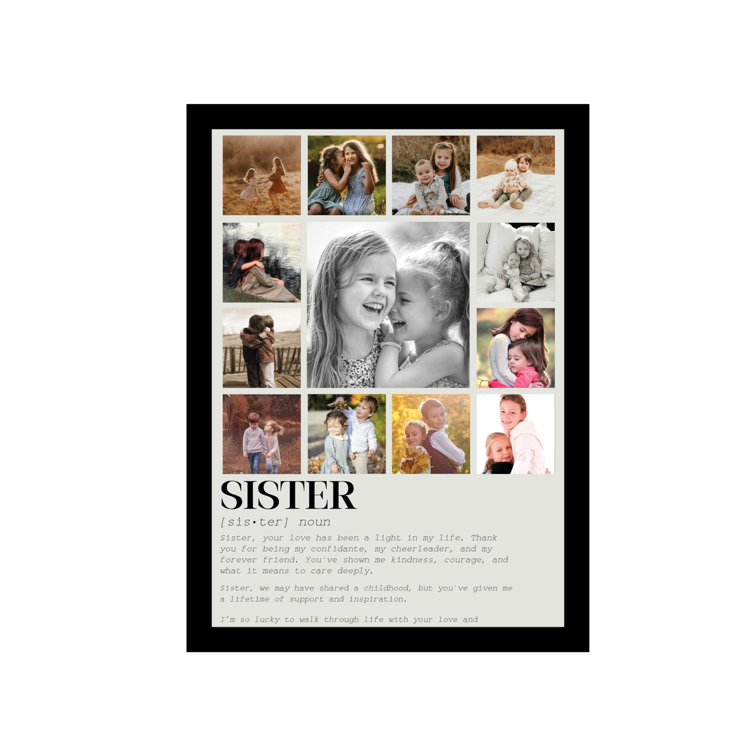 SNAP ART Customized Sister's Gift for your Sister with 13 Pictures Collage print for Sister Gifts Photo Frame With Photo Upload, Birthday, Anniversary, Couple, Parents (9.2x12.6 Inch) 3