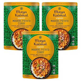 Maya Kaimal Organic Indian Madras Potato Curry | Microwaveable, Ready to Eat, Fully Cooked Potatoes, Sweet & Chickpeas in a Peppery Coconut Sauce | Vegan | Kosher