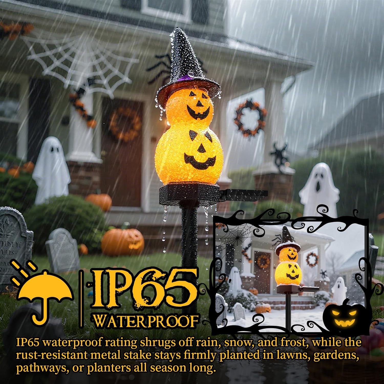 Halloween Pumpkin Solar Garden Light 4 Packs, Festive Garden Light Decoration for Halloween, Pumpkin Light for Outdoor Pathway, Lawn, Yard, Pond Decor