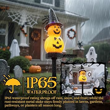 Halloween Pumpkin Solar Garden Light 2 Packs, Festive Garden Light Decoration for Halloween, Pumpkin Light for Outdoor Pathway, Lawn, Yard, Pond Decor
