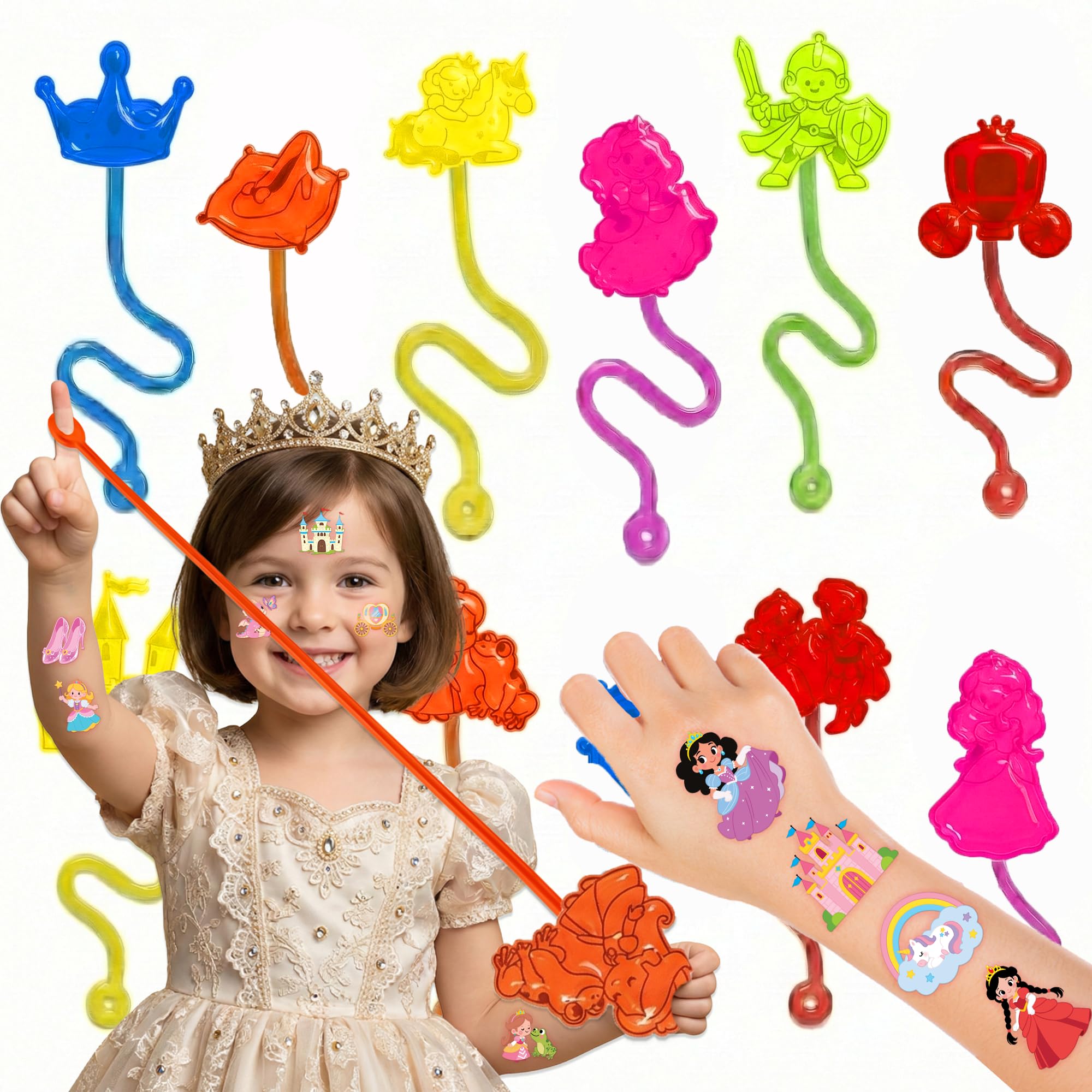 48PCS Princess Party Favors - 24PCS Temporary Tattoos & 24PCS Stick Hands