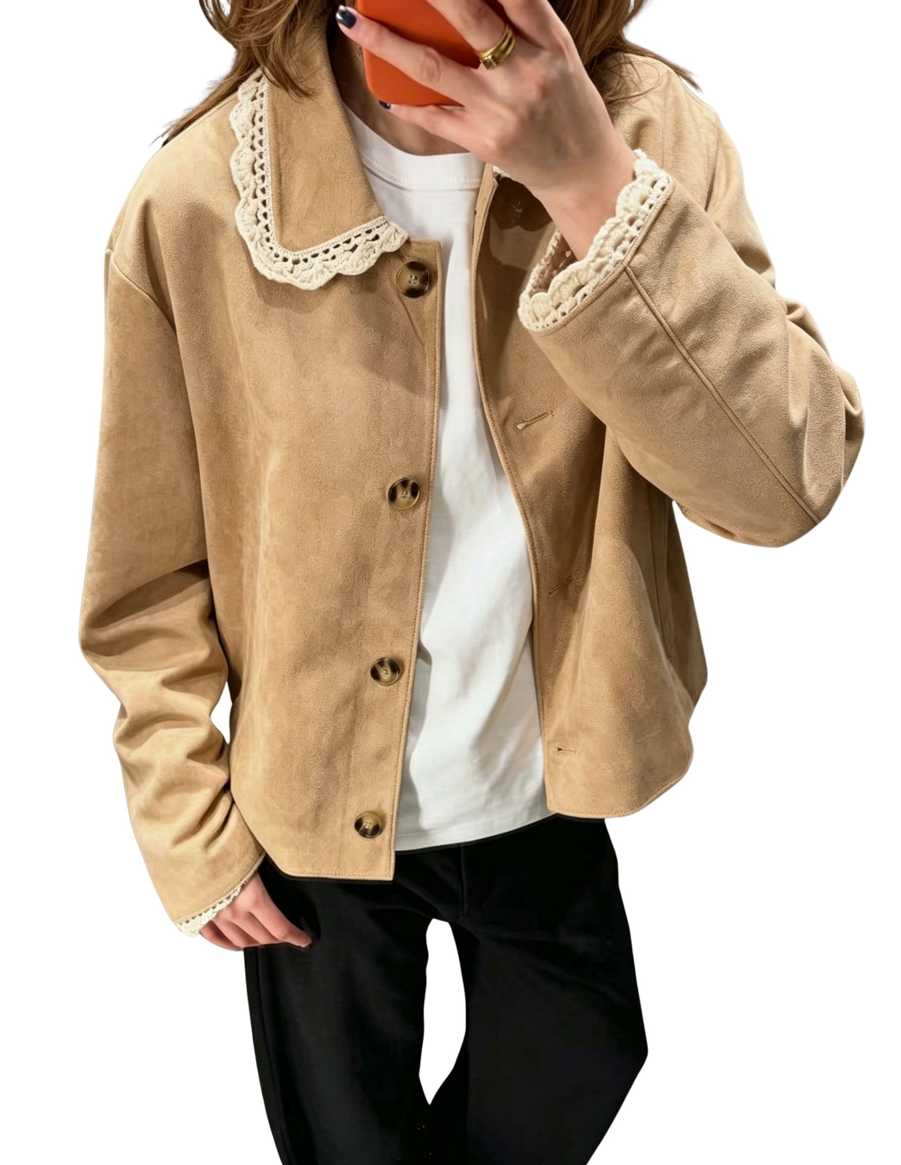 Cappotto Da Donna in Finta Pelle Scamosciata Con Bottoni | Colletto A Revers Maniche Lunghe Giacche Alla Moda Casual Dalla Vestibilità Ampia