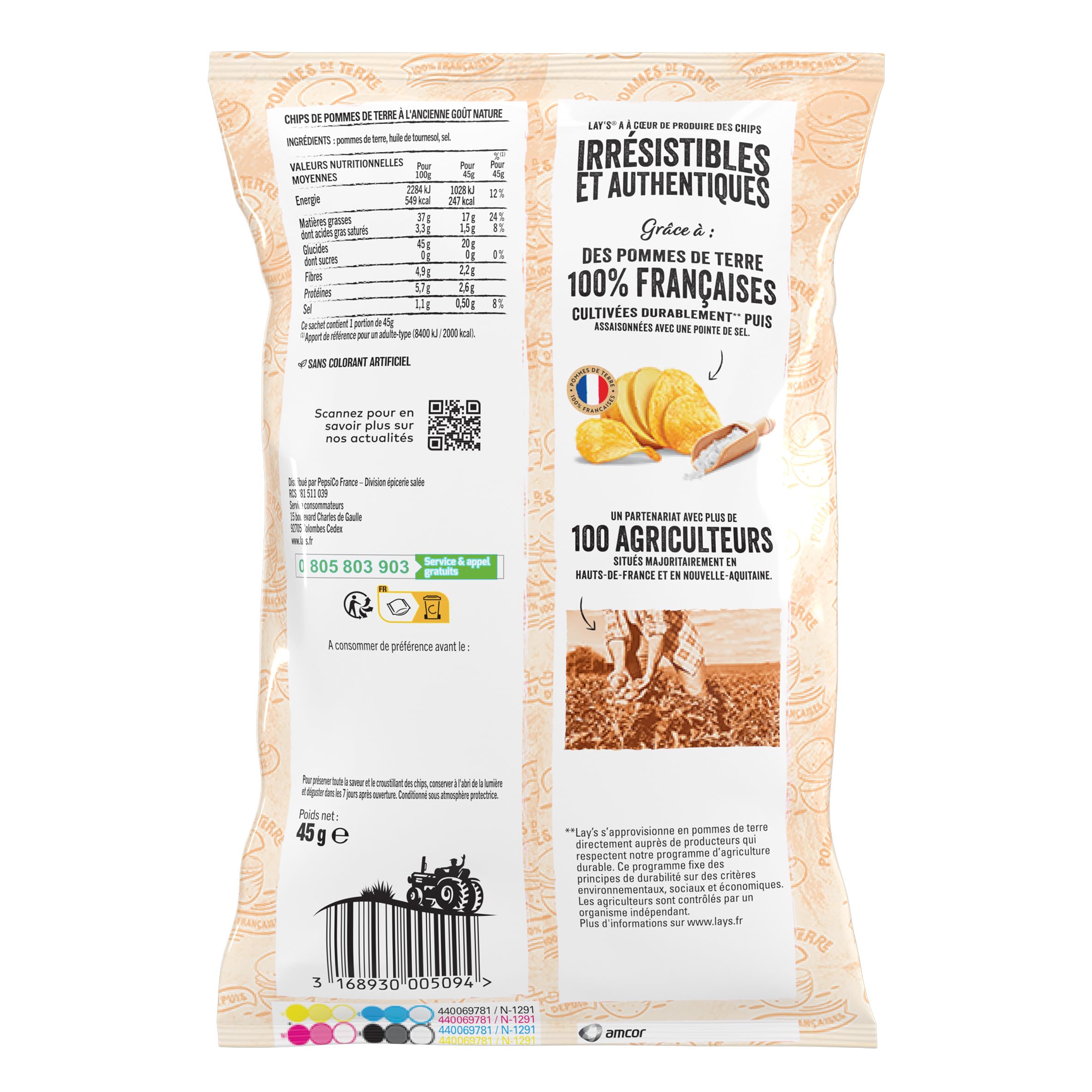 LAY'S Chips à l'Ancienne Nature - Lot de 20x45g