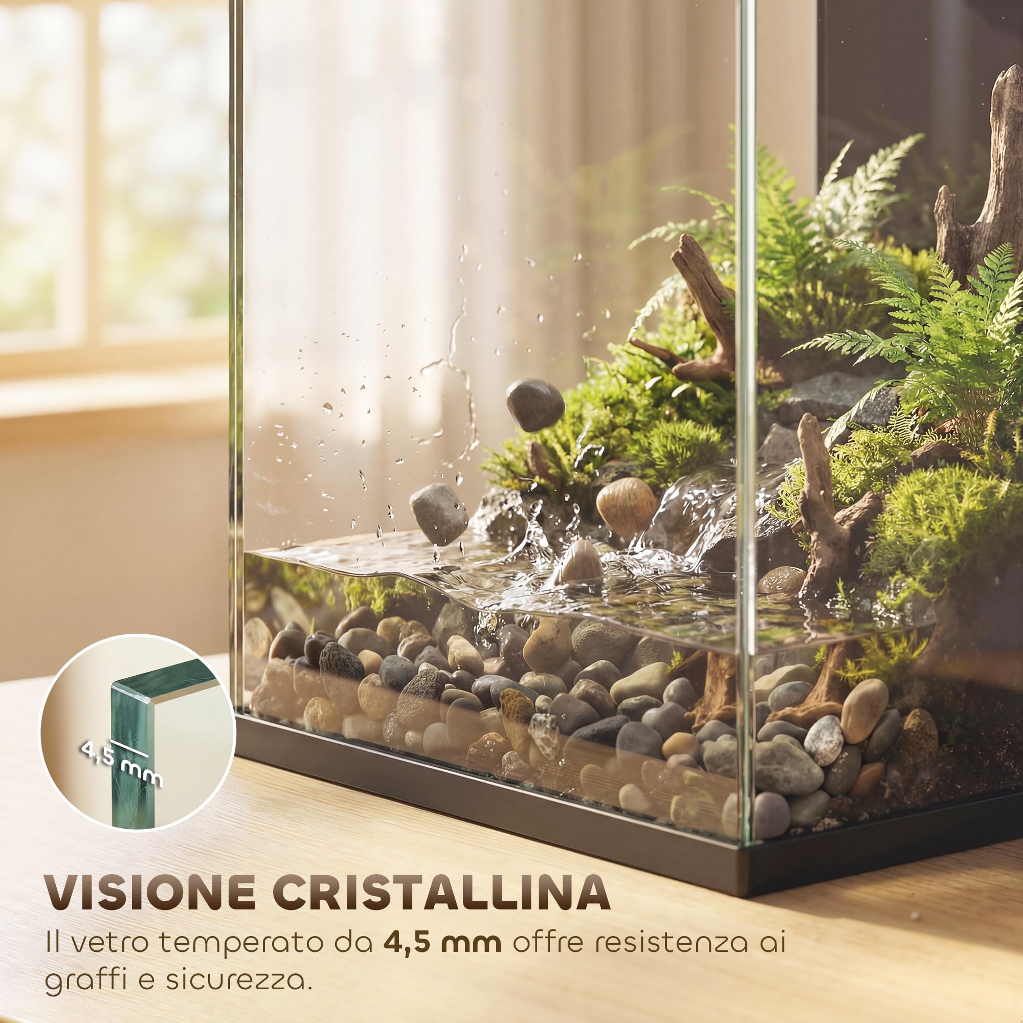 PawHut Acquario in Vetro Temperato 24L, Acquario Completo Piccolo Trasparente con Filtro Integrato, Luce LED e Pompa dell'Acqua per Pesci Tropicali, Pesci Rossi, Casa, Ufficio, 45x25x25.5 cm, Nero