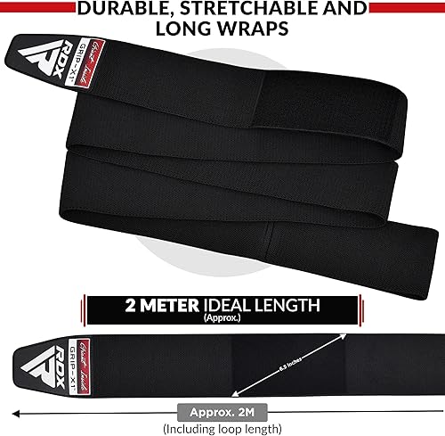 Miniatura 6 de RDX Rodilleras para levantamiento de pesas, correas elásticas de 78 pulgadas, levantamiento de potencia, soporte de prensa de piernas, gimnasio