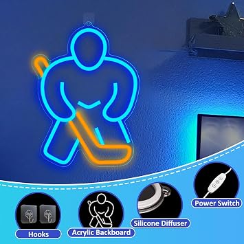 Ice Hockey Neon Sign Lampeez Ice Hockey Player LED Neon Signs for Hockey Room Decor, Light Up Signs for Wall Decor Hockey Gifts Neon Lights for Boys Teen Sports Party Decoration