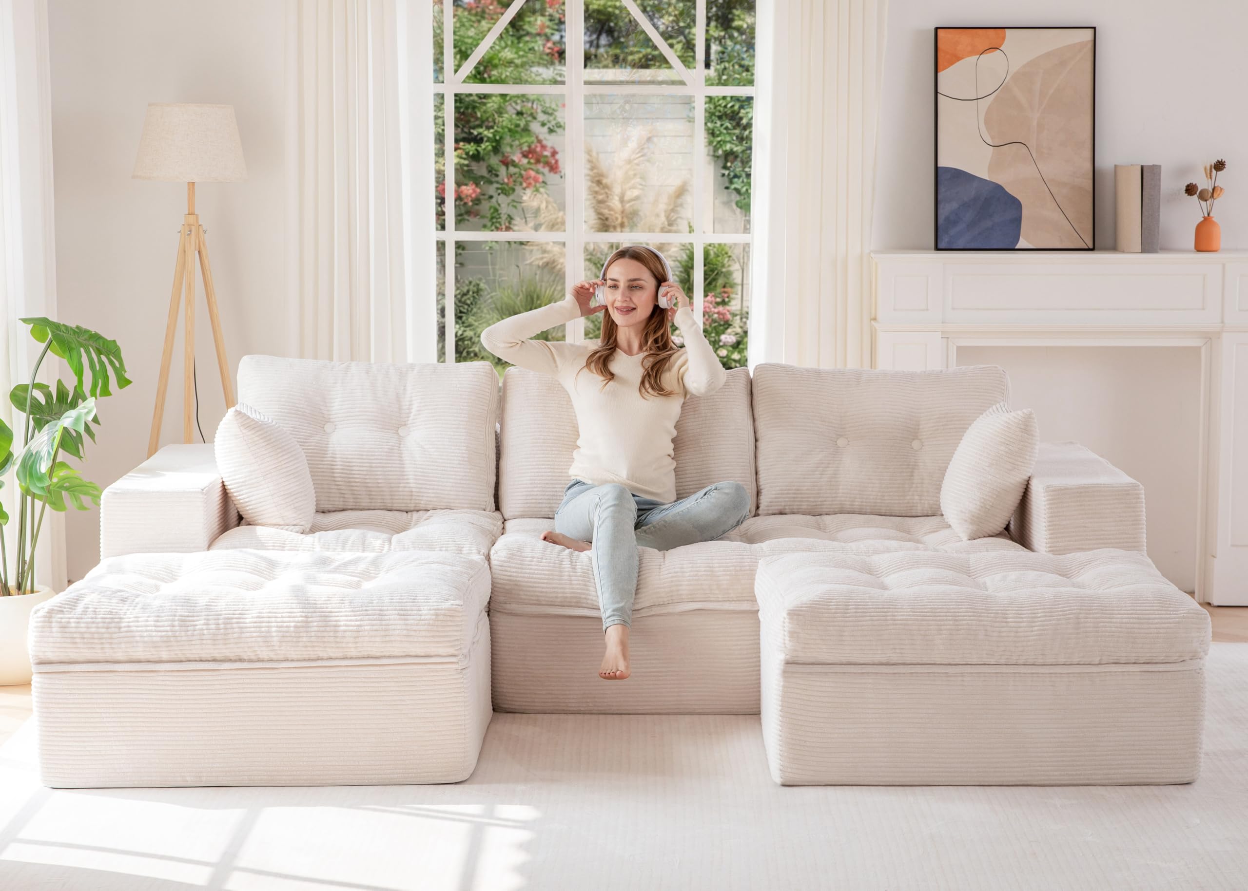MAXYOYO Boneless Couch, 104-Inch U-Shaped Cloud Couch with Ottoman