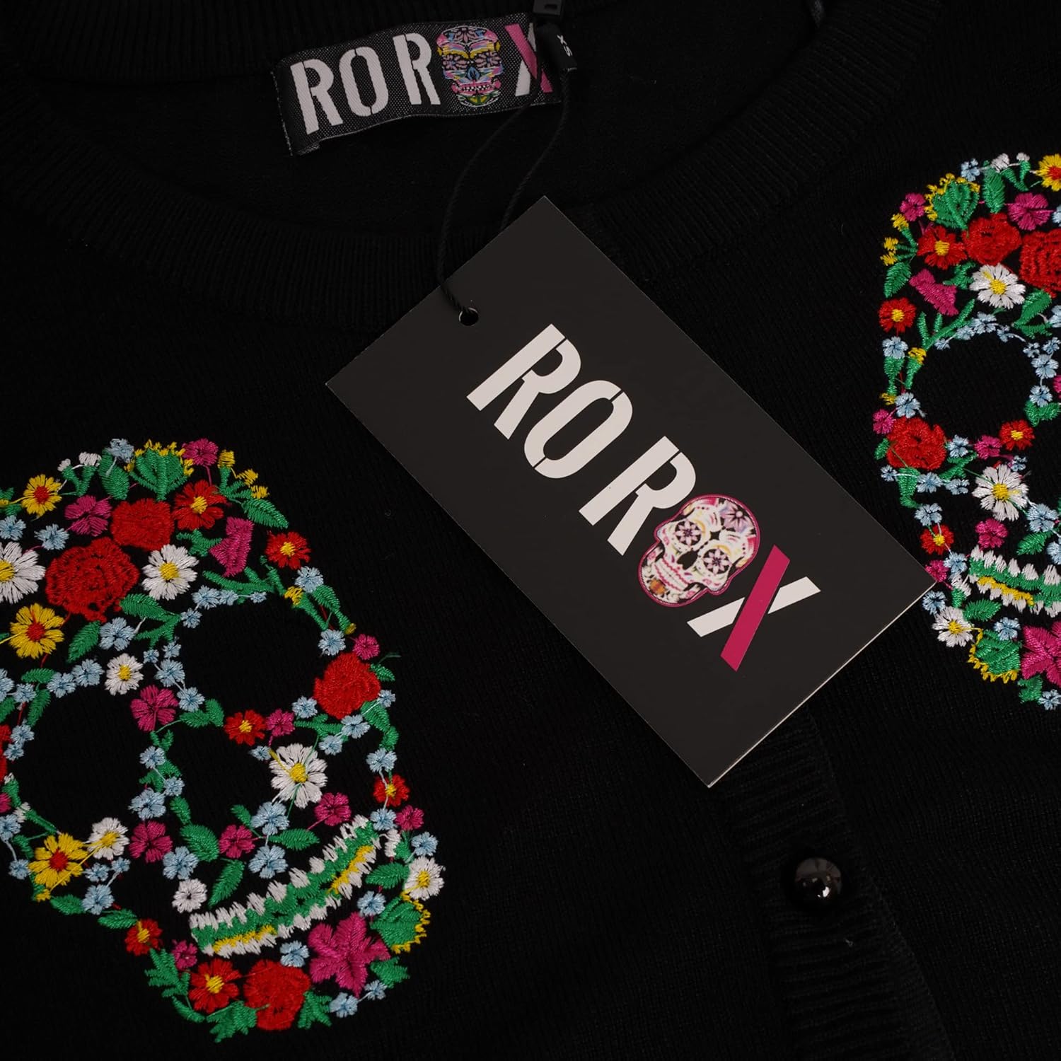 Ro Rox Dee Dee Cardigan Goth Floral Skull Embroidery Rockabilly Knit Knitted - Image 4