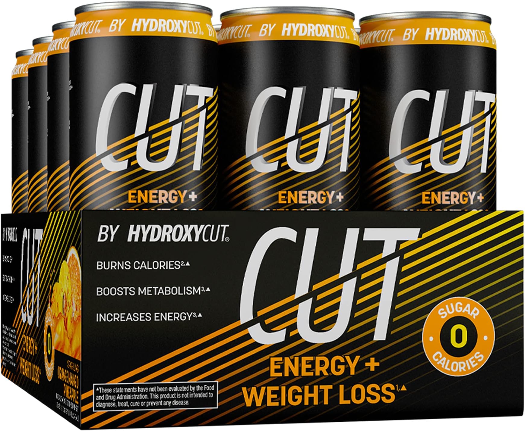 Energy Drink + Weight Loss | Hydroxycut Cut | Sparkling Energy Drinks + Weight Loss | Sugar Free, Zero Calories | Metabolism Booster for Weight Loss | Orange Mango Pineapple, 12 fl oz Can (Pack of 12)