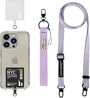 araree Travel More, Phone Lanyard - 2 pads(Clear,Black) Air Flight Ticket Boarding Pass Design, 1× Adjustable Neck Strap, 1× Wrist Strap, Compatible with All Smartphone - NYC(Black,Clear), Purple