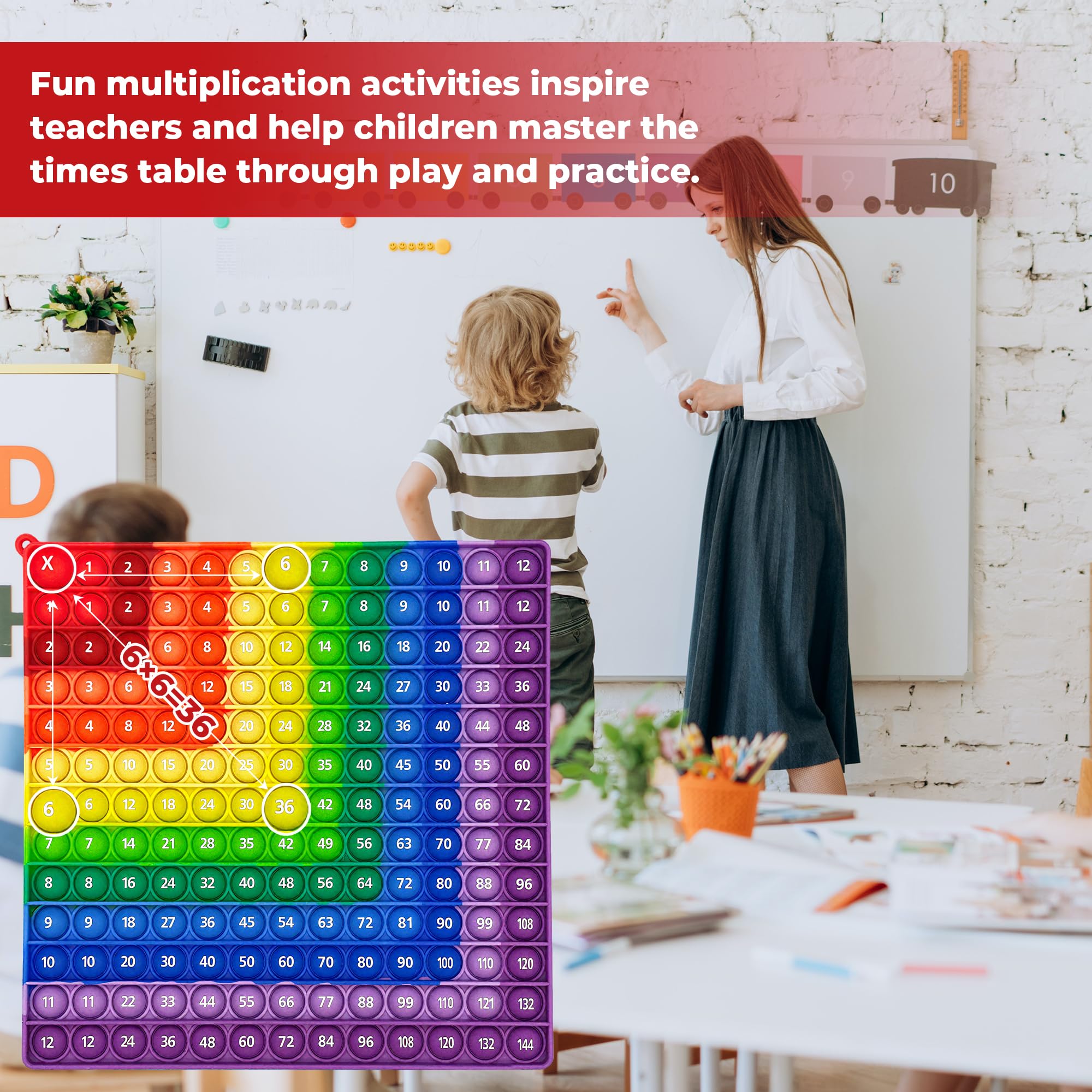 Briocht Multiplication Pop Fidget Toy Maths Chart, Times Tables Pop 12x12 Math Fidget Toy - Image 4