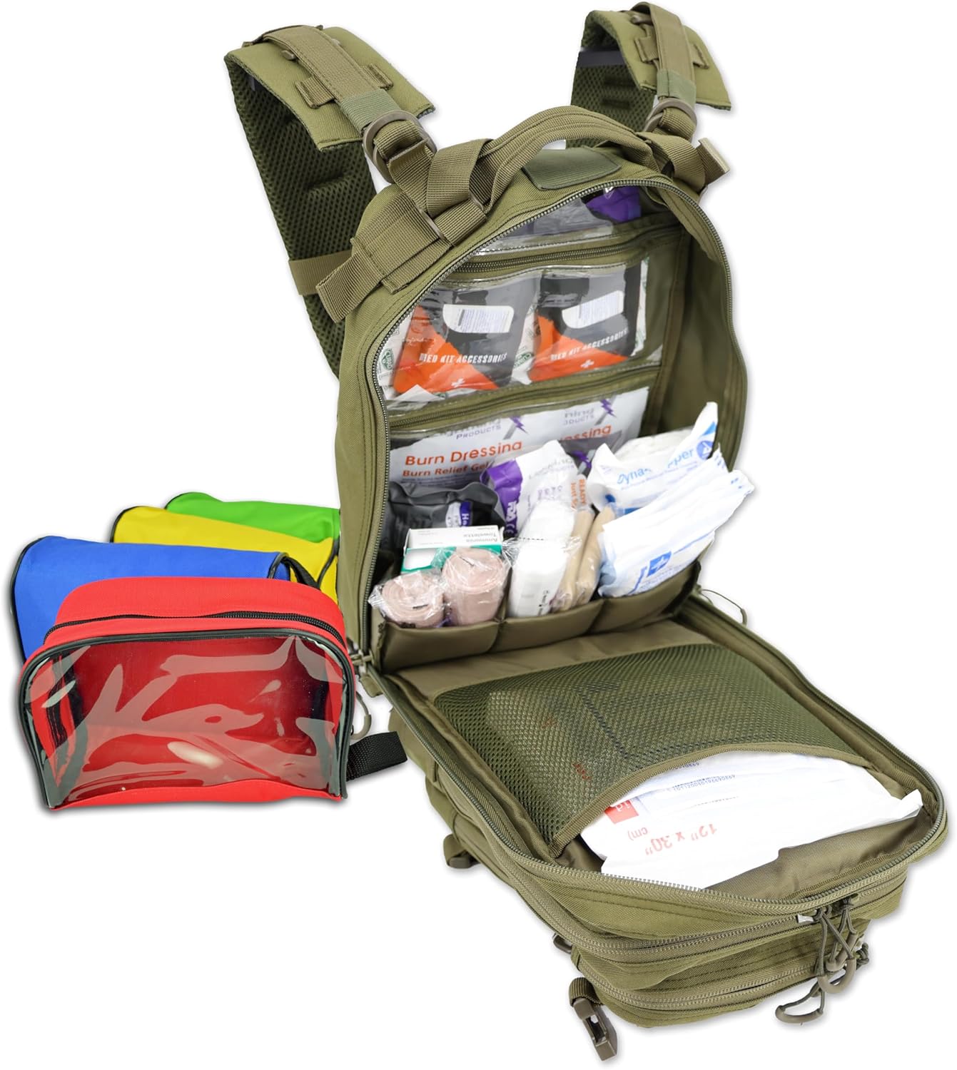 Lightning X Stocked EMS/EMT Trauma & Bleeding First Aid Responder Medical Backpack + Kit + Pouches - OD Green