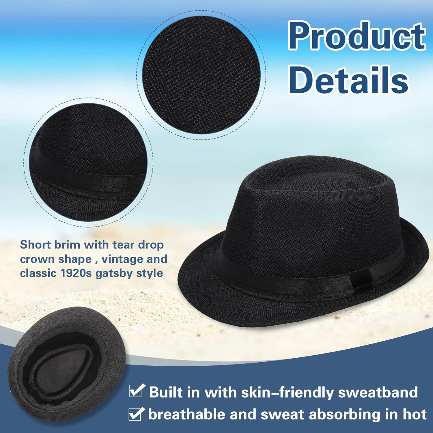 Suhine 36 Pcs Men Fedora Hats for 20s Party Supplies Panama Cap Straw Short Brim for Prom Wedding Summer Party Costume Women