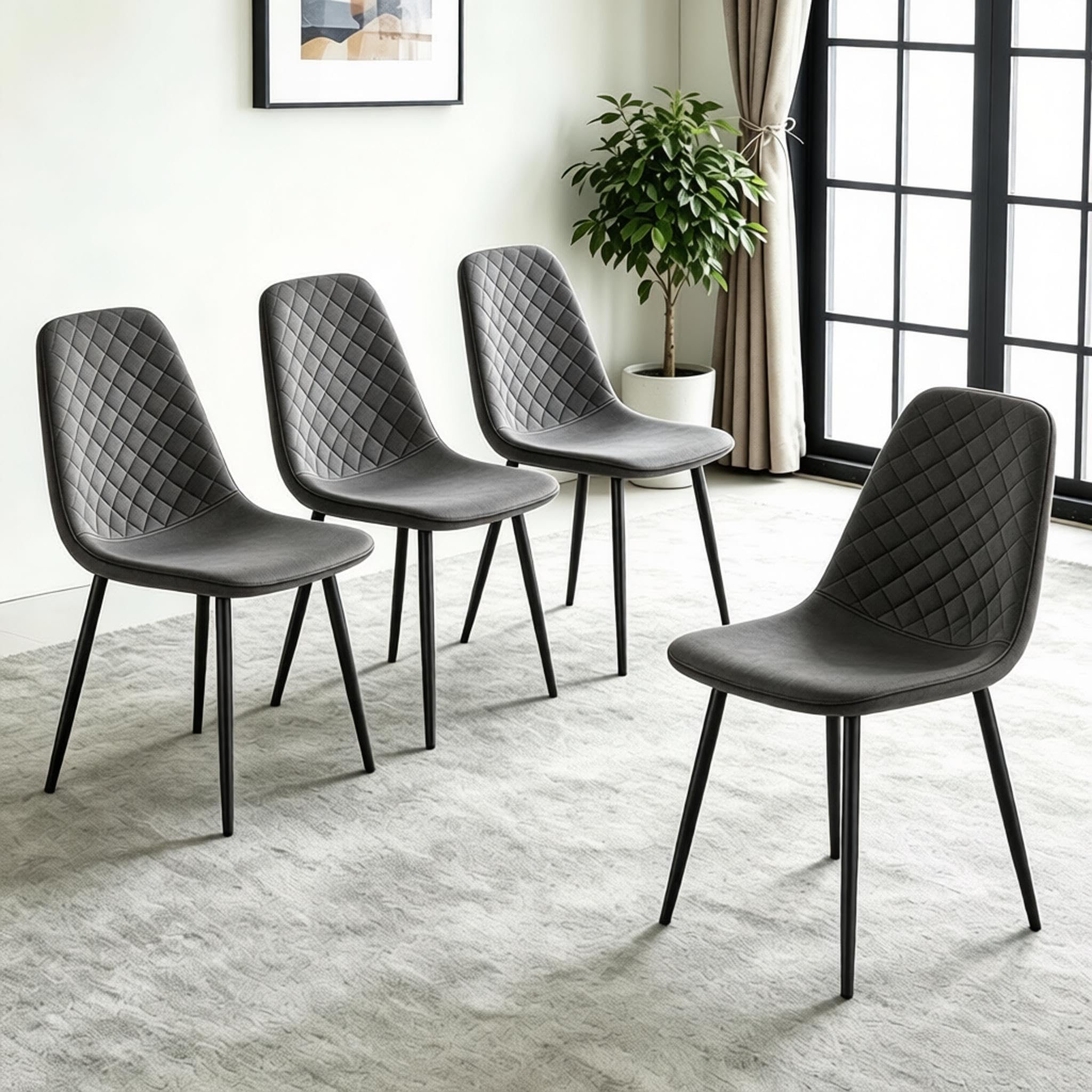 Qroxcey Set of 4 Velvet Dining Chairs Padded Seat Metal Legs Dining Room Grey