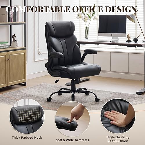 Miniatura 3 de Cómoda silla de escritorio de oficina de 500 libras, sillas de oficina grandes y altas con reposabrazos abatibles ajustables, silla de juegos de