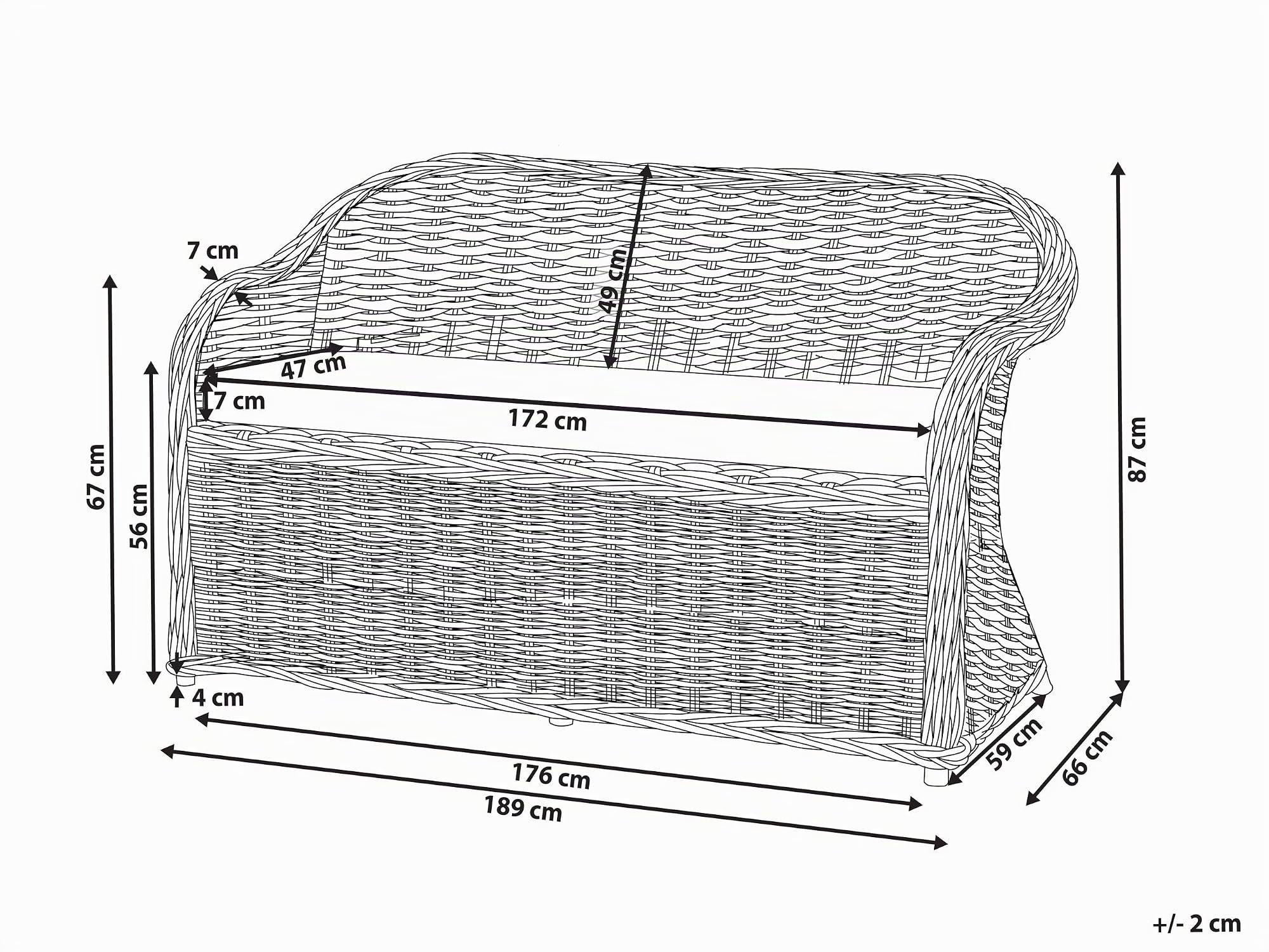 Beliani Gartenbank mit Armlehnen Rattan naturfarben Auflagen beige 189 cm Boho Susua