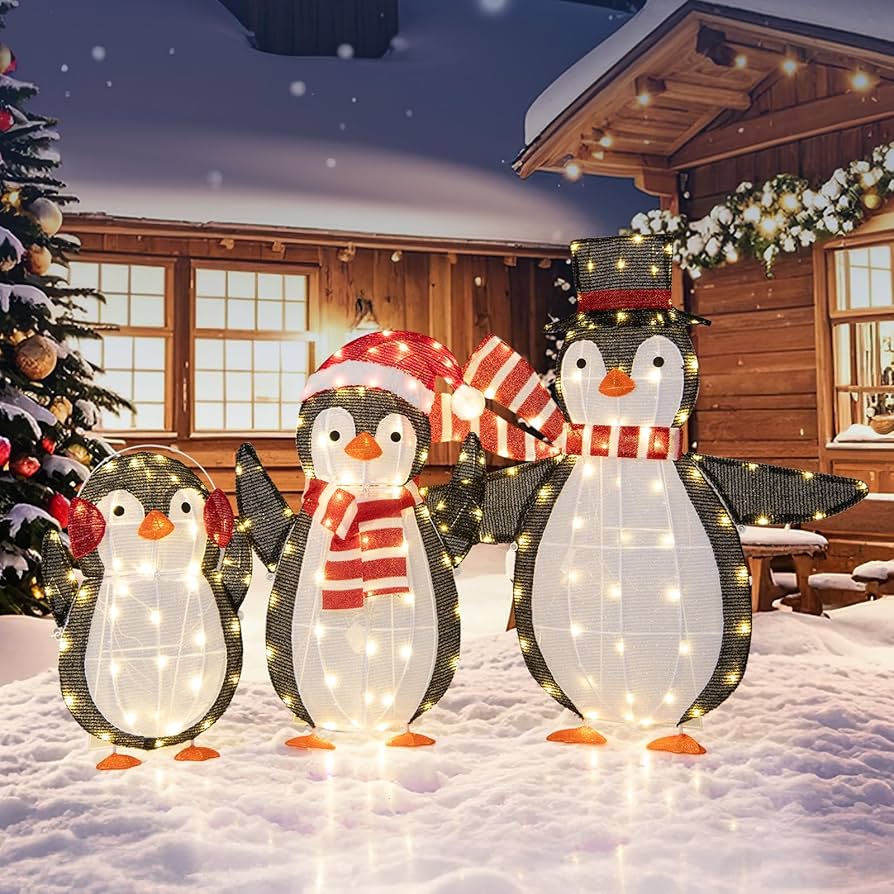 man ランプ penguin 電気 Xmas 置物 christmas Amazon.com: Tangkula 3-Piece Christmas Lighted Penguin
