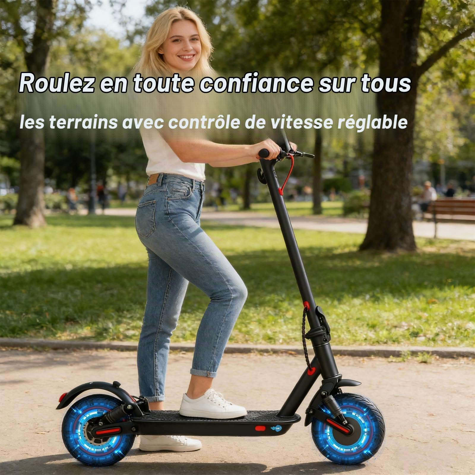 Trottinette Électrique Adulte Pliable 350W, 25 km/h, Autonomie 30 km, Pneus Pleins 10", Double Suspension, Frein Électronique + Disque, Charge 120 kg – Confort & Sécurité Urbaine
