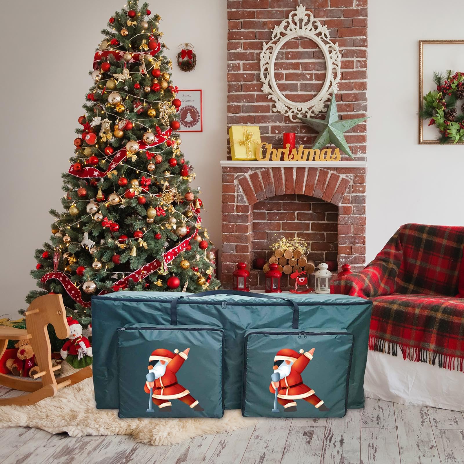 Borsa per albero di Natale, resistente ai raggi UV, con due tasche anteriori, per lavanderia, garage, appartamento, dormitorio