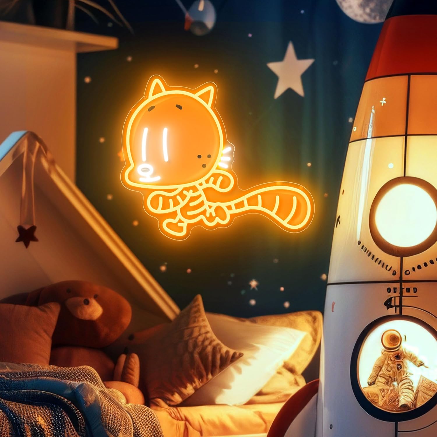 Officially Licensed Cat Kid UV Painted LED Neon Light – Inspired Wall Art, Vibrant Kids Room Decor, Superhero-Themed Night Light, Gift for Dog Man Book Fans (15 * 12.8")