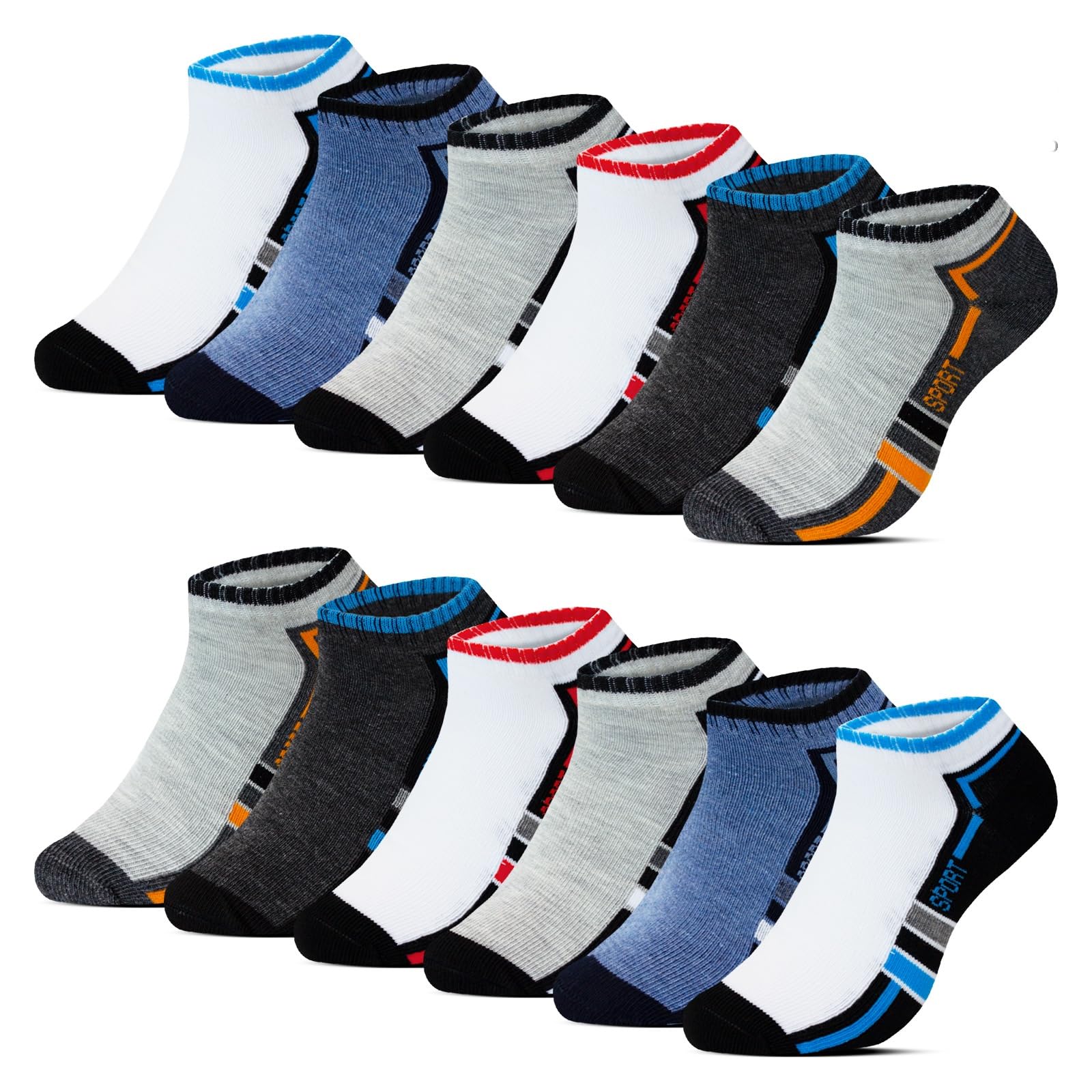 BestSale247 Lot de 12 paires de chaussettes basses respirantes en coton pour homme et femme