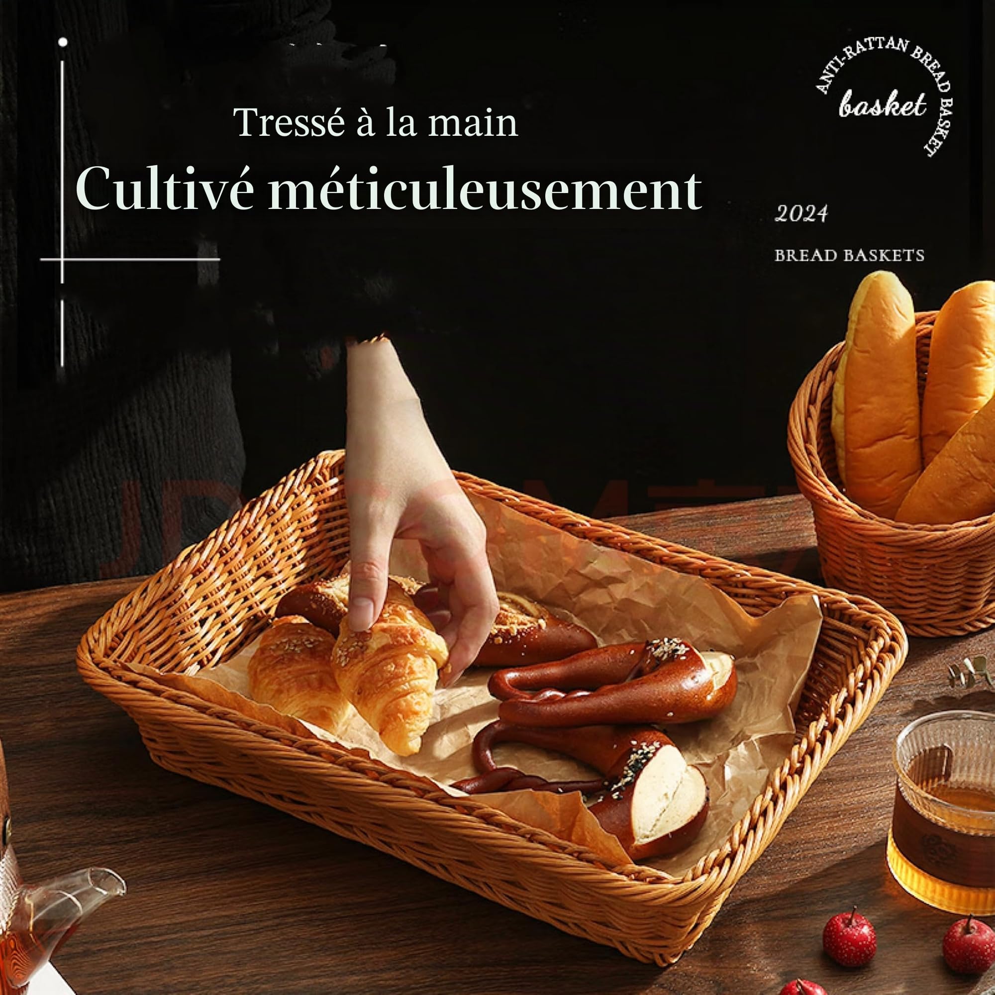 SOLAPOLLO 3 paquets de 15,7 pouces rectangulaires en osier pain fruits légumes paniers, panier de service alimentaire, paniers d'affichage de table pour cuisine restaurant boutique