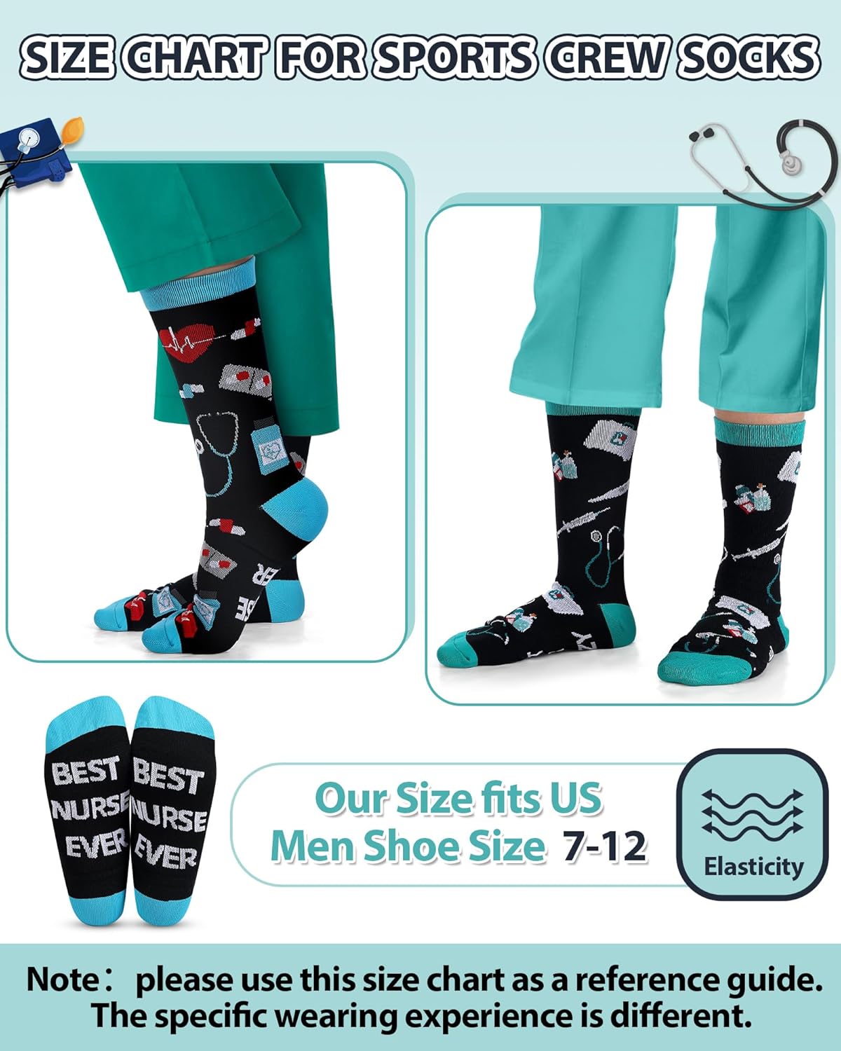 6 Pairs Novelty Nurse Socks for Men Funny Compression Cotton Crew Socks Nursing Week Gift for Nurses Medical Worker Dental Assistant - Image 4