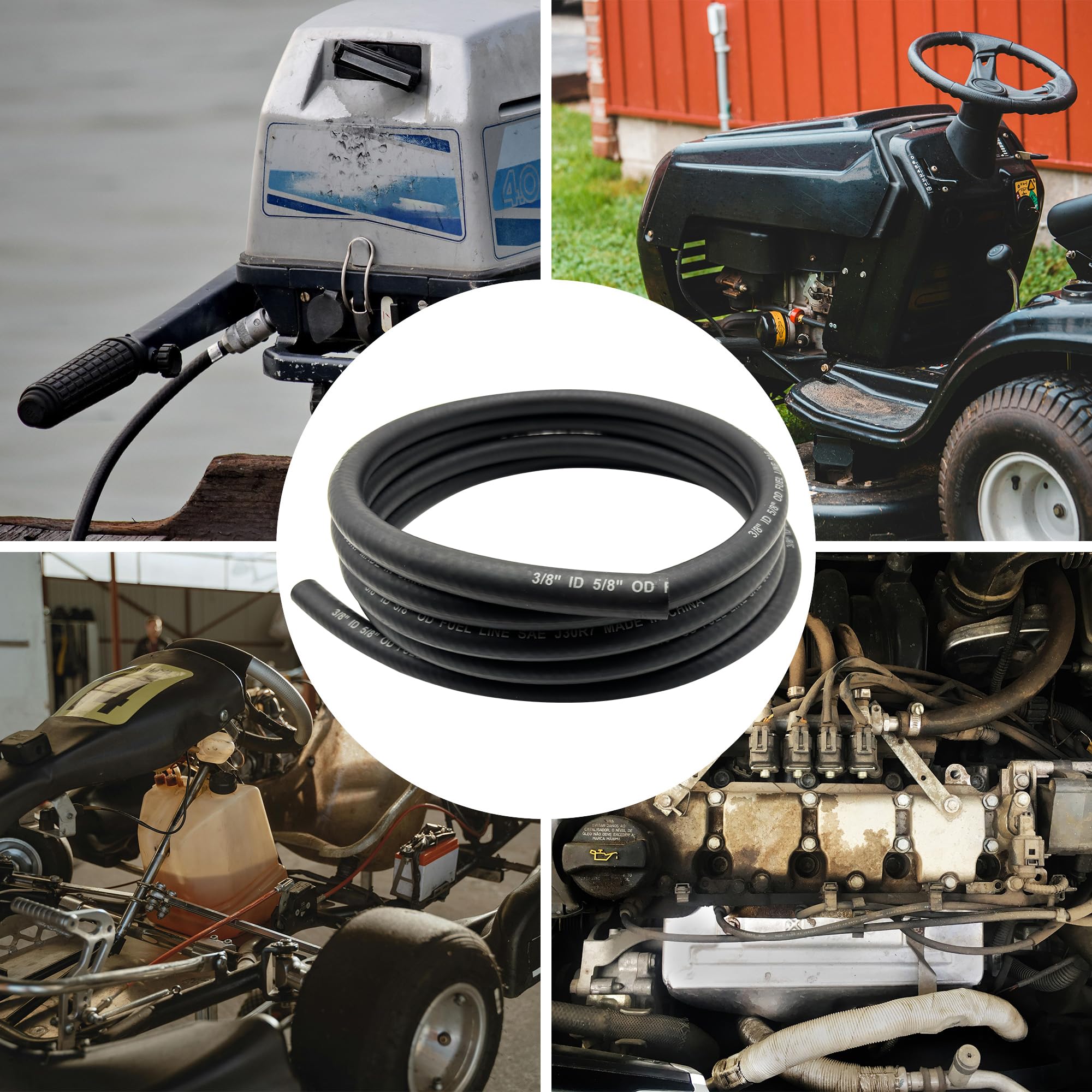 Ø 10 mm 3/8'' (Adatto per 9mm 9.5mm) Tubo Benzina Rinforzato Tubo in gomma intrecciata Carburante per Gasolio 2.4M per Automobili Barca Generatori ATV con 10pcs Fascette Stringitubo