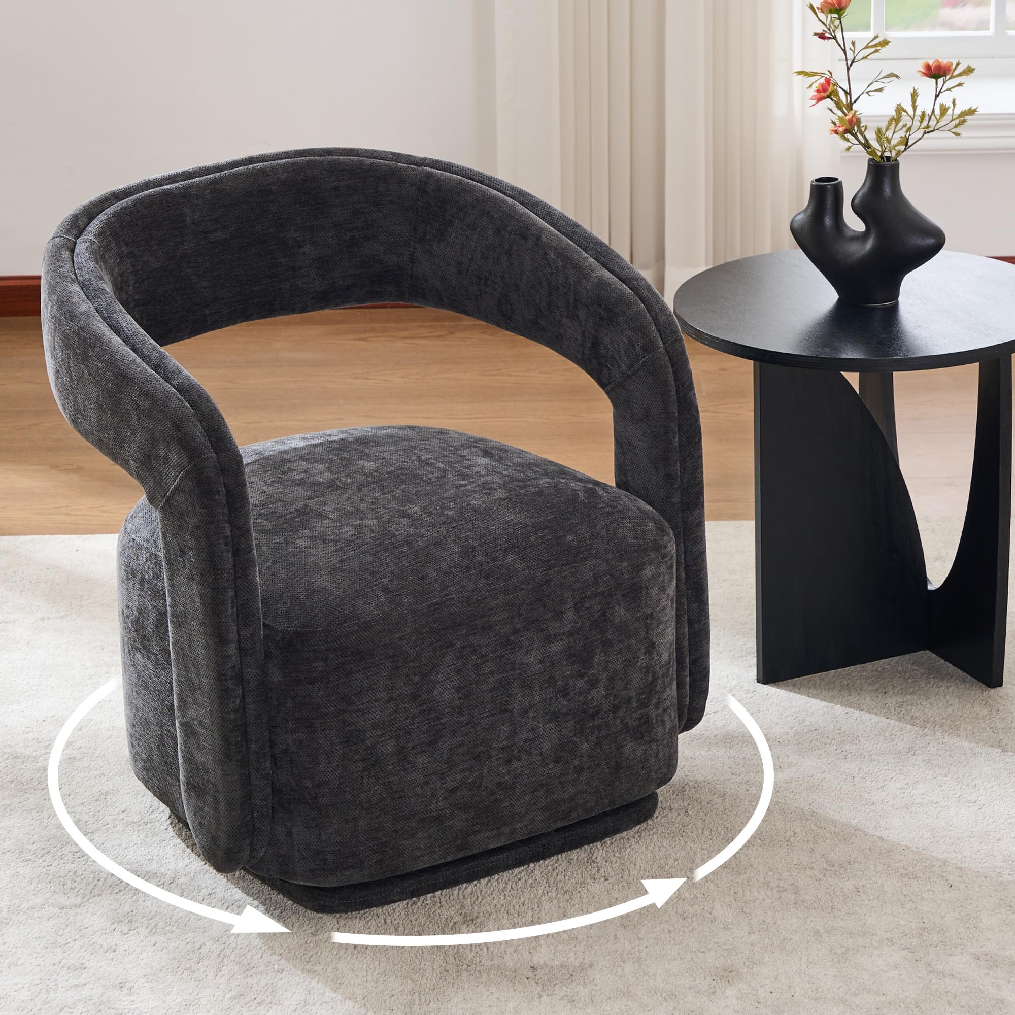 DEKKETO 360° Drehbarer Polstersessel, Chenille Lounge Sessel mit Großer Sitzfläche und Geschwungener Rückenlehne, Moderner Drehsessel für Wohnzimmer, Schlafzimmer