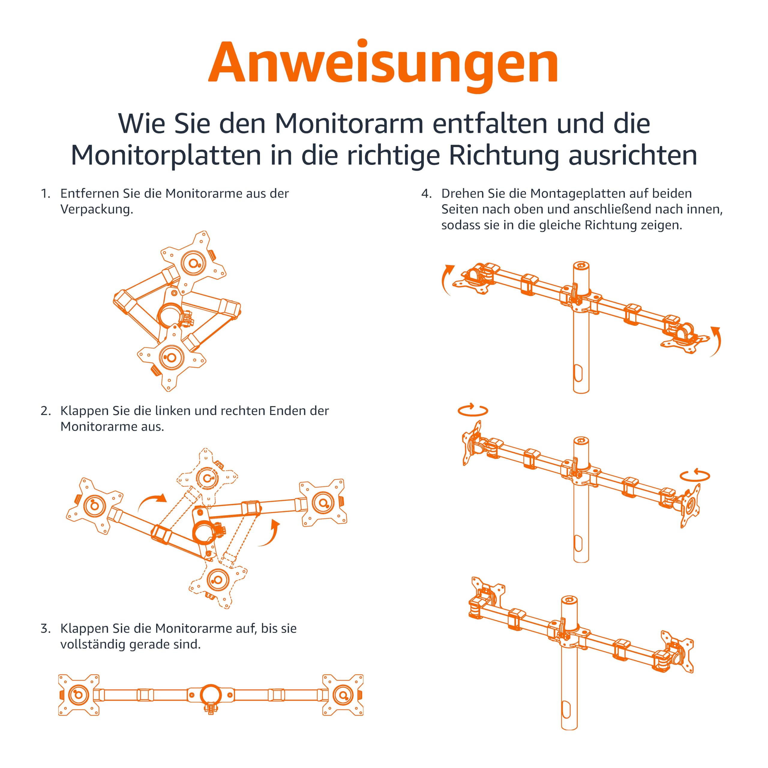 Amazon Basics Monitor-Halterung/Tragarm für 2 Monitore, mit einstellbarer Höhe, Bildschirmneigung und Kabelorganizer, 360-Grad-Drehung,Stahl, Schwarz, 33 bis 76 cm
