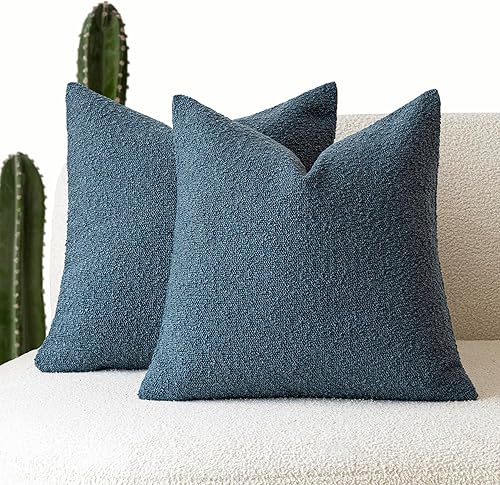 Miniatura 1 de Foindtower Paquete de 2 fundas de almohada decorativas con textura de boucle, fundas de almohada sólidas, acogedoras y suaves para sofá, silla,