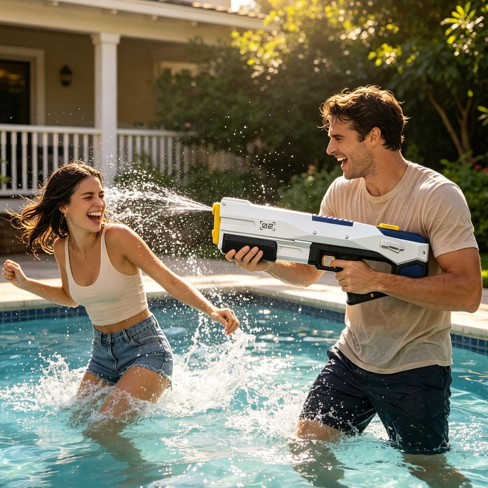 Pistola ad Acqua Elettrica a Grande Capacità e Lunga Gittata | Giochi d'acqua per piscina esterna per Cortile, Spiaggia, Piscina, Viaggio, Vacanza, , Prato, Campeggio,
