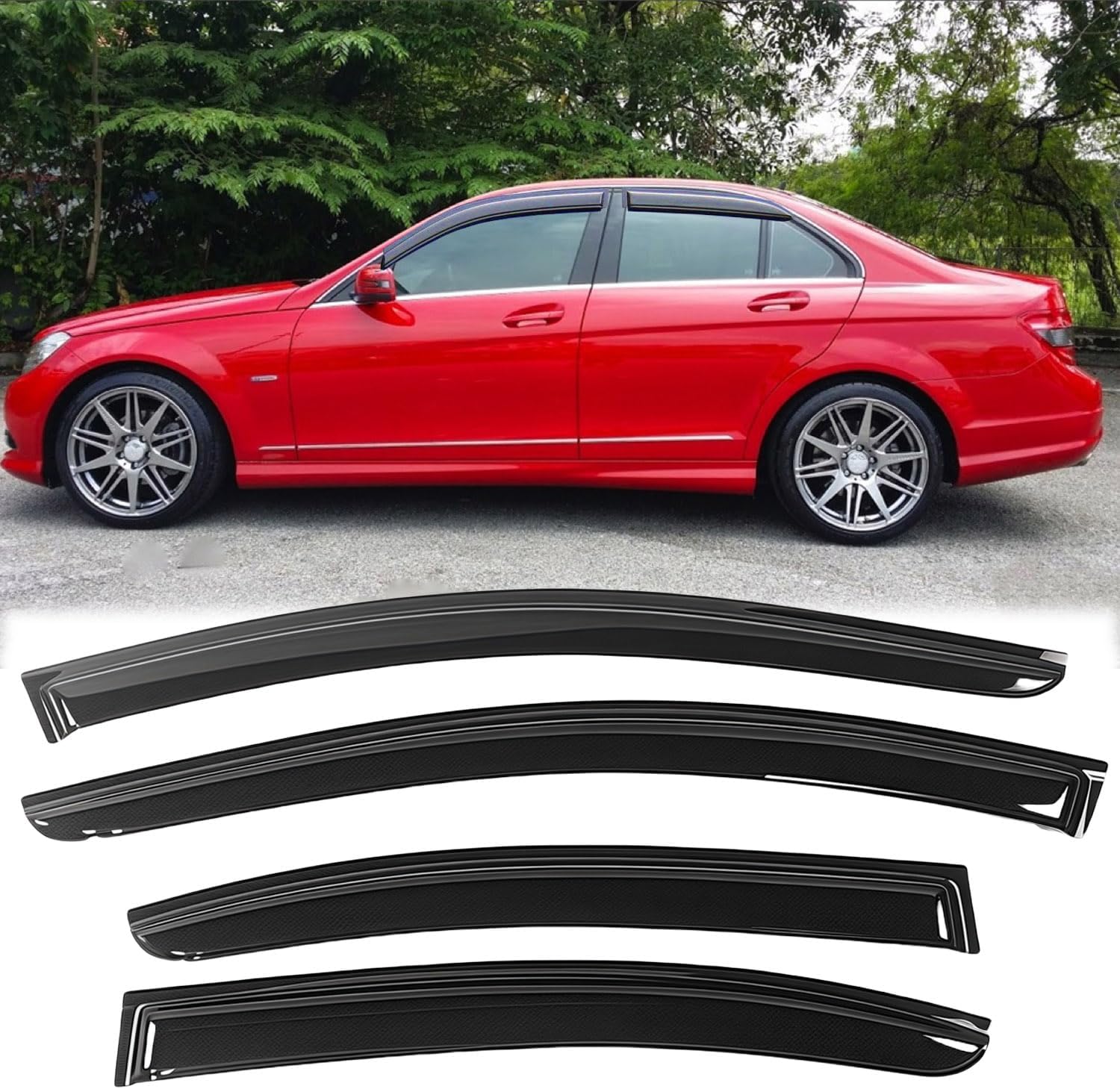 (Incomplete only 2 pcs). Rainproof Side Window Wind Deflectors for Mercedes-Benz C-Class W204 2008-2014, Tape-on Sun Rain Guard Sets,Nice Looking Window Visors for Cars,Vent Deflector for C-Class W204 2008-2014 MB31