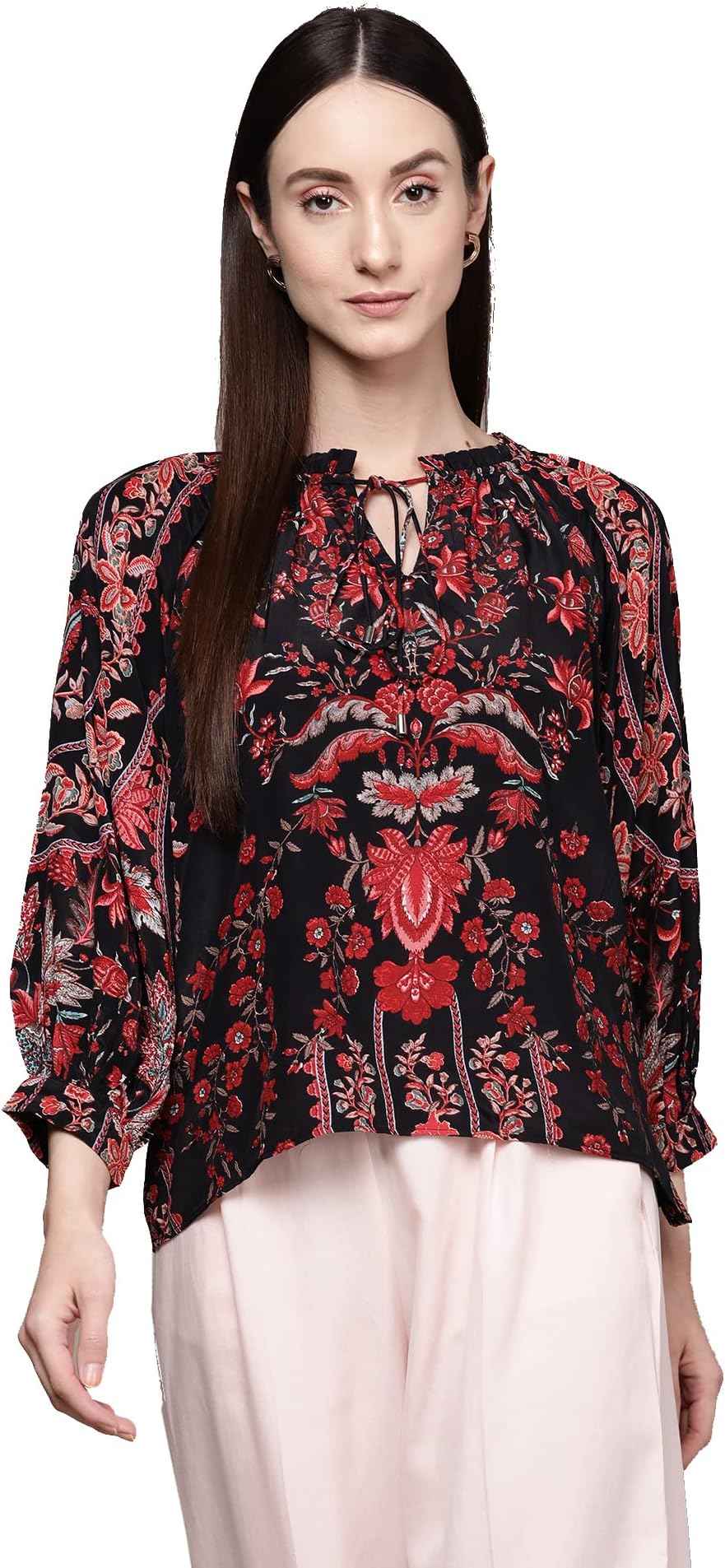 Label RITU KUMARBlack Floral Printed Top