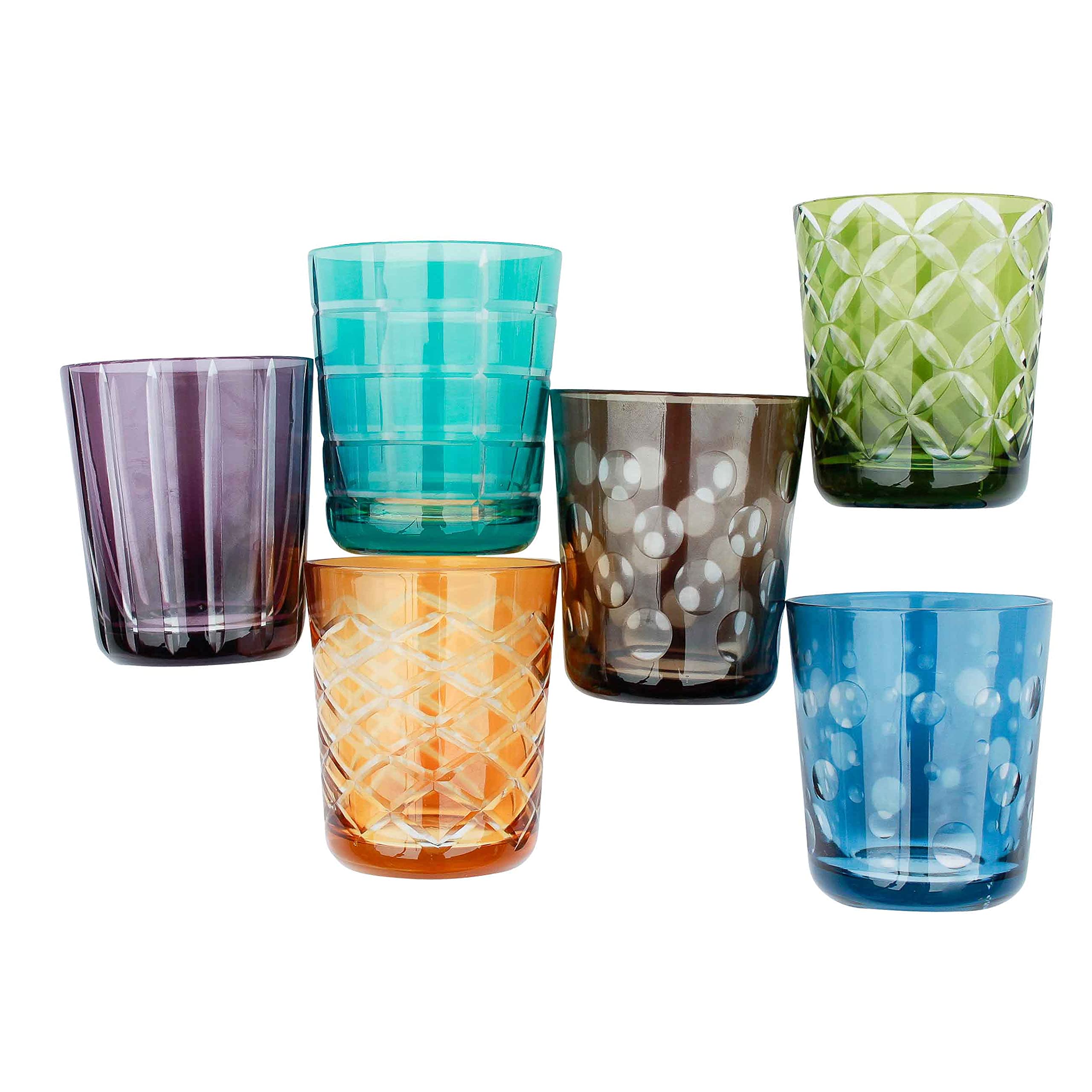 Pols Potten Tumbler Cuttings - Juego de 6 vasos de cristal pulido, varios diseños y vasos versátiles