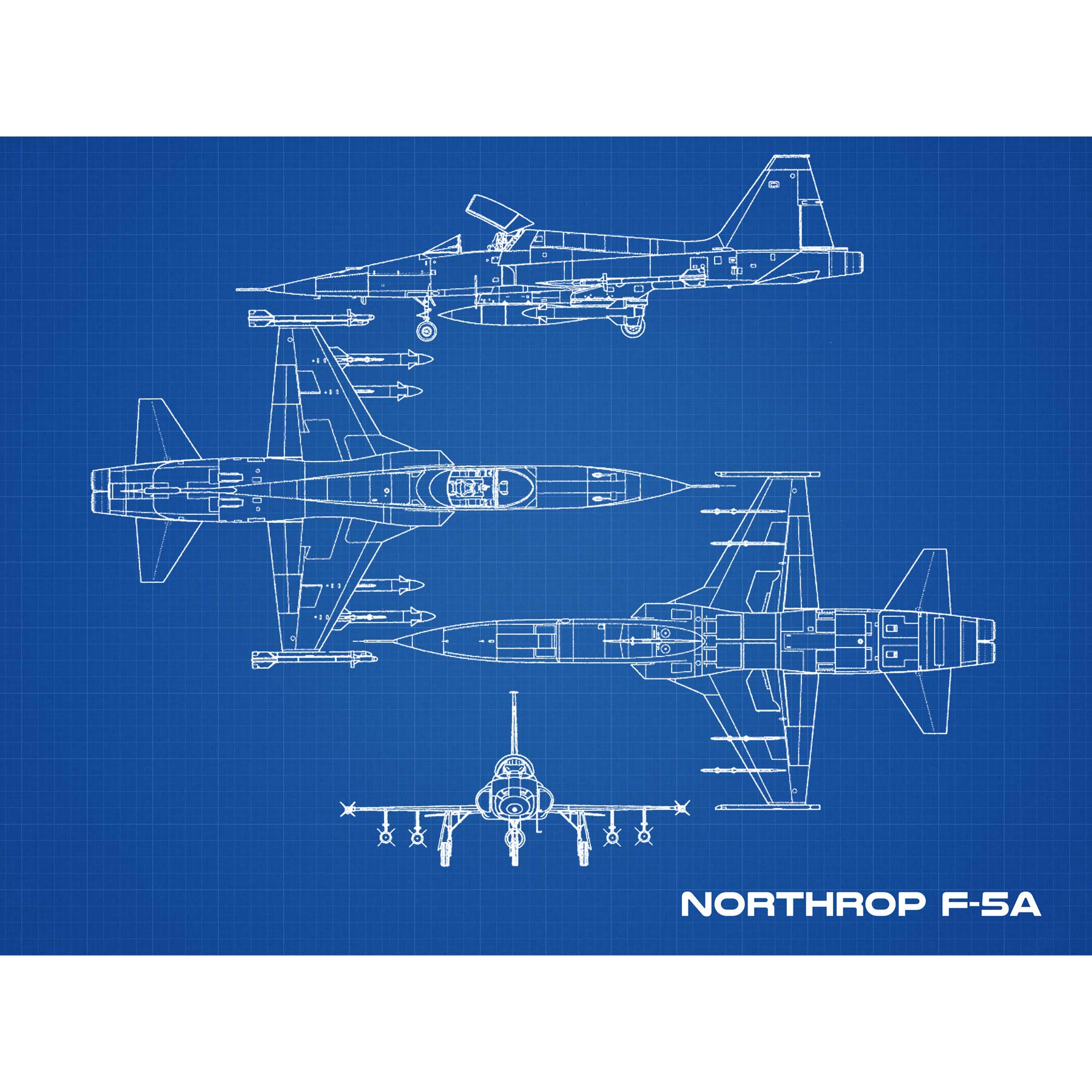 Artery8 Northrop F-5A Freedom Fighter Aircraft Blueprint Plan Premium Wall Art Canvas Print 18X24 Inch