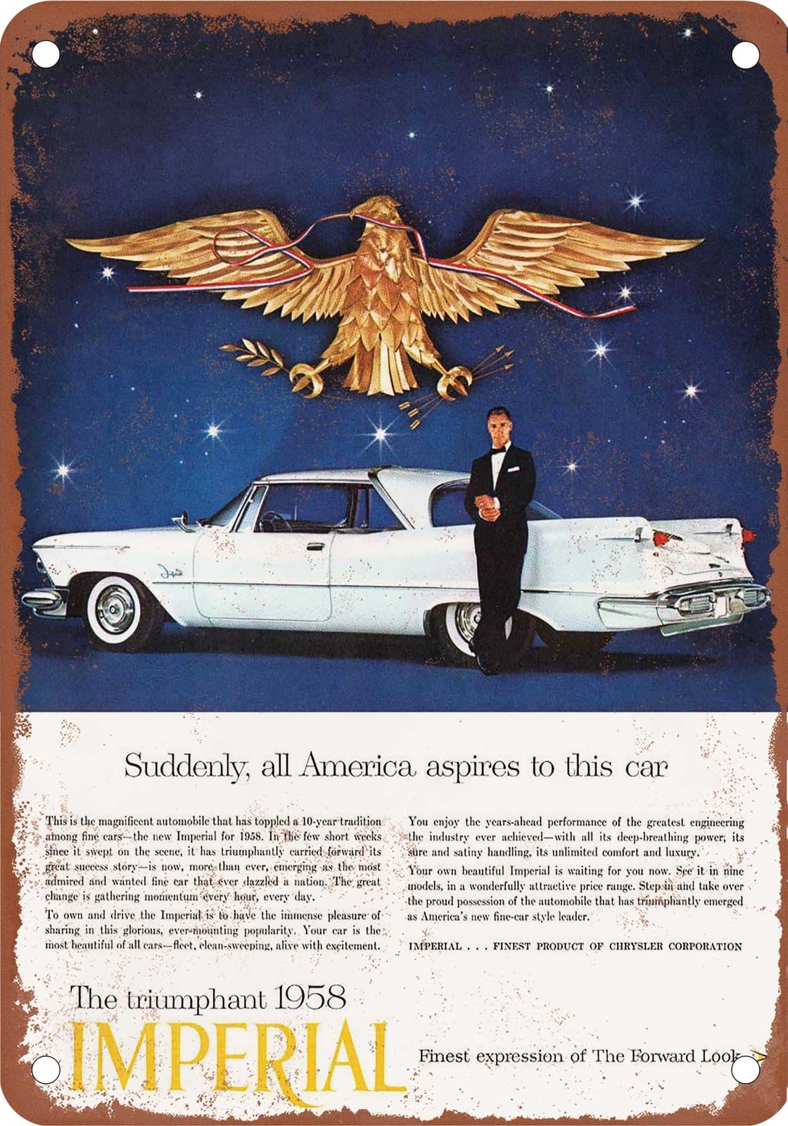 METAL SIGN - 1958 Imperial Vintage Ad 08 - Old Retro Rusty Look home decor