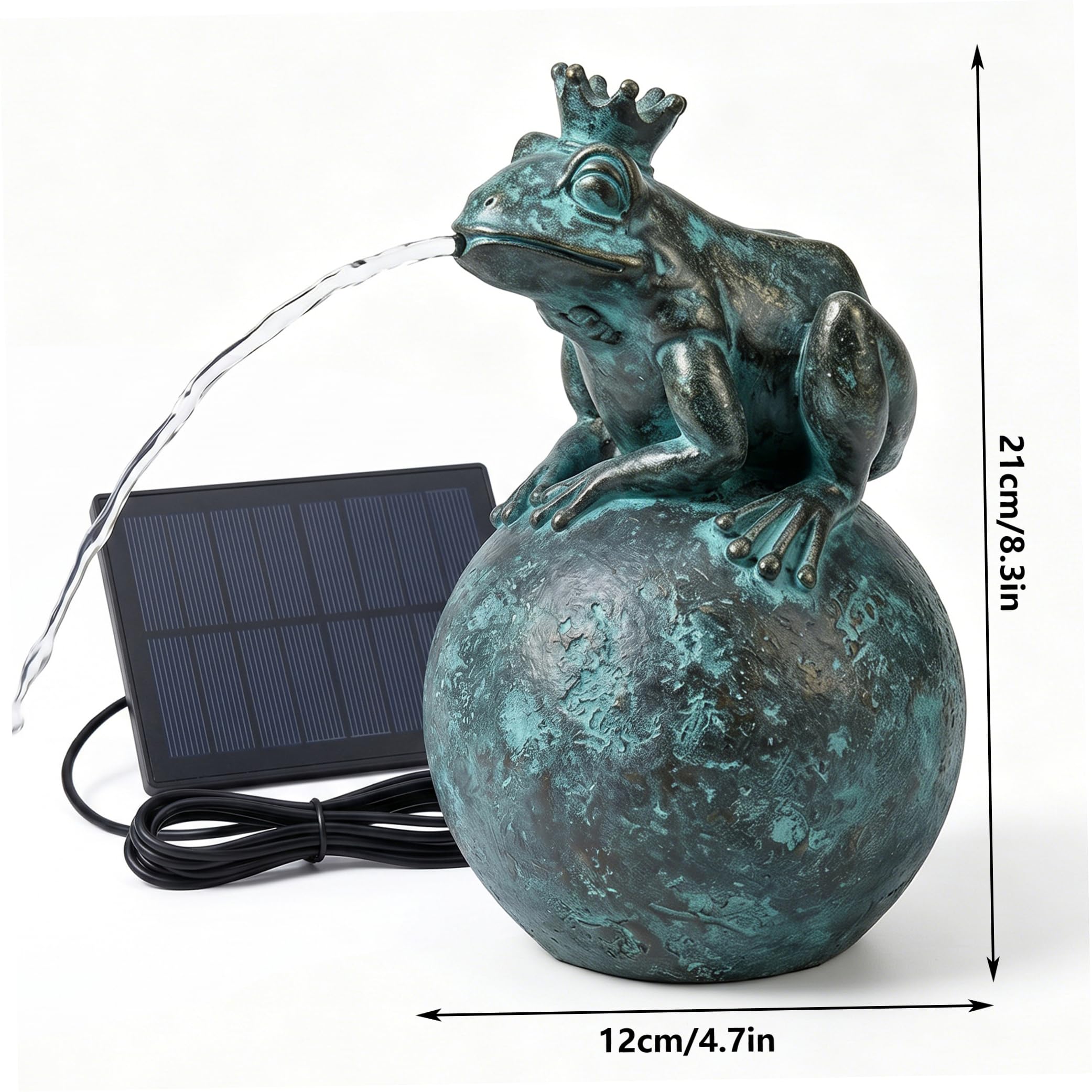 Spitter d'étang, Fontaine de Grenouille Spitter d'étang à énergie Solaire Couronne Grenouille résine décor Accessoire extérieur (4, 7x4, 7x8, 3 Pouces), Fontaine