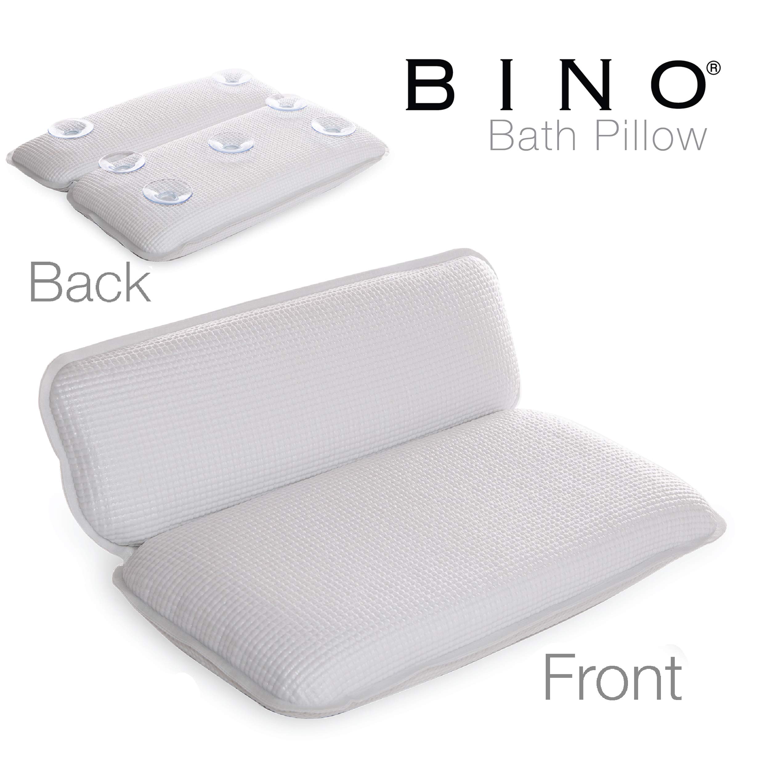 BINO Non-Slip Cushioned Bath Pillow With Suction Cups, White - Spa Pillow Bath Pillows For Tub Neck And Back Support Bathtub Pillow Bath Pillows For Tub Bath Accessories Set Bath Tub Pillow Rest