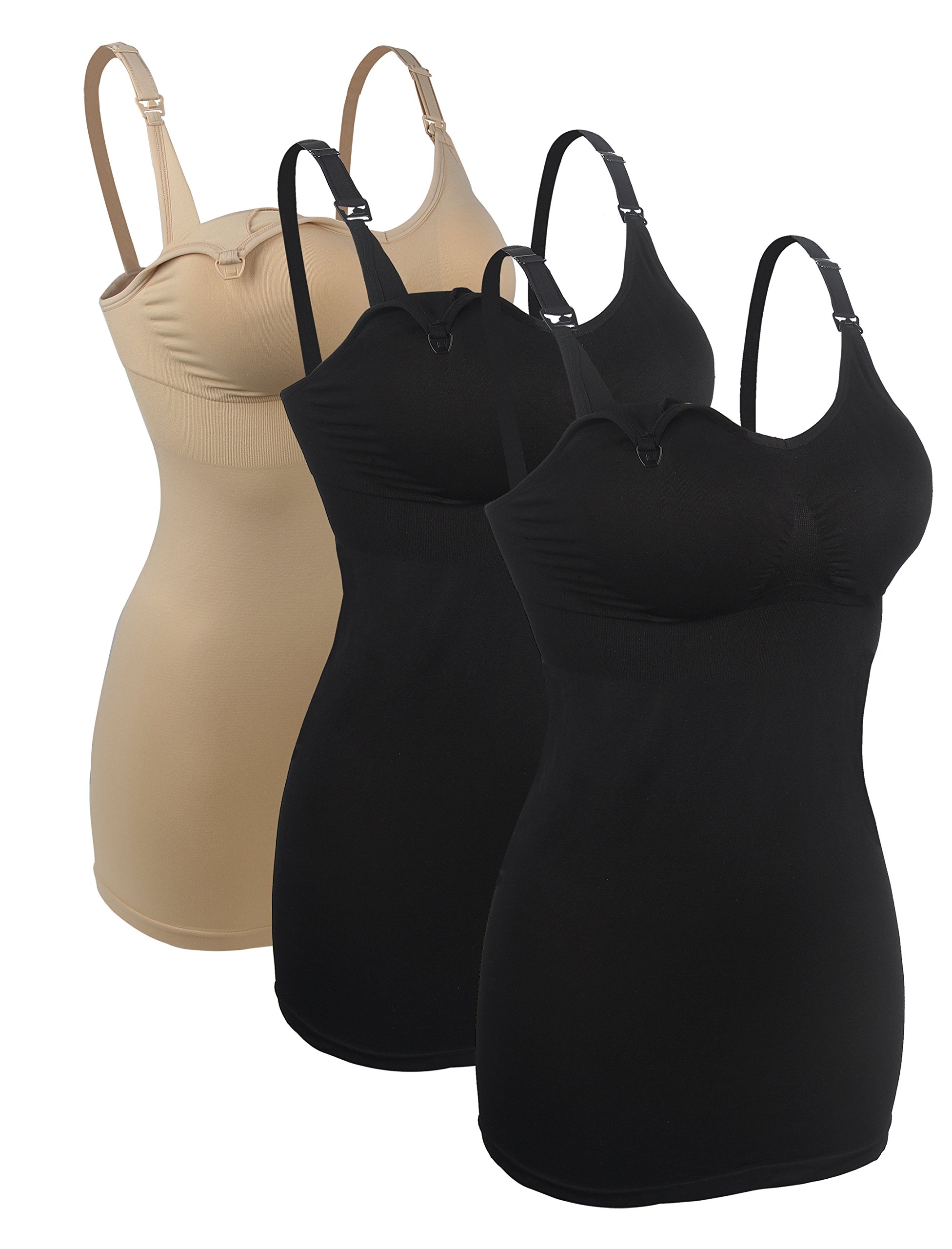 iLoveSIA Débardeurs de Grossesse Allaitement Contre Tombant Noir&Beige brassière Cami,M