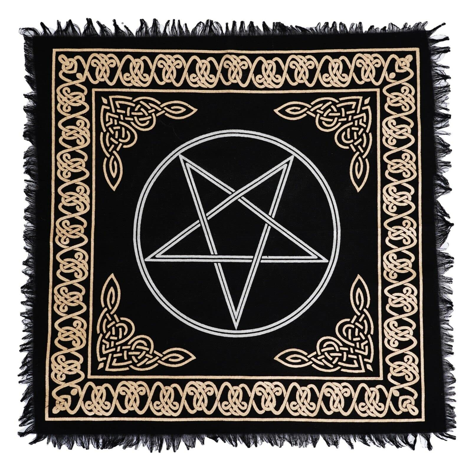 AVA Collections 36x36 Inch Altar Cloth Gold & Silver Printed on Black Cotton Fabric, Handmade Boho Spiritual Cloth for Tarot, Rituals Meditation Witchy Home Decor Table Cover (Pentagram)