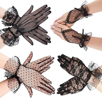 4pairs Lace Gloves for Women Fingerless Tea Party Gloves Wedding Glove Opera Party Graduation 20s 50s Cosplay