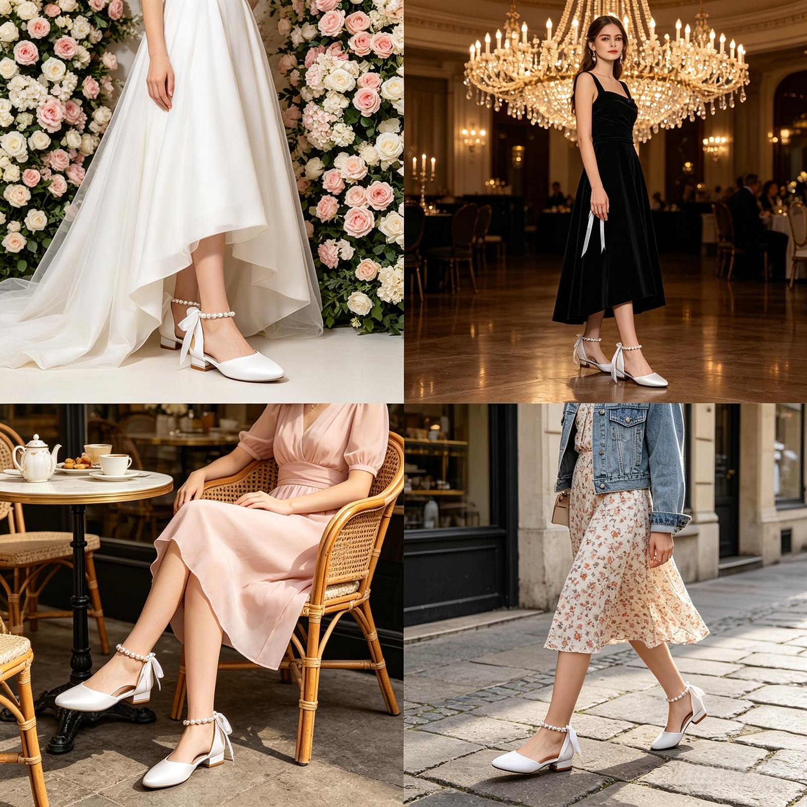 Zapatos Planos de Boda de Perla para Mujer con Punta Redonda Cerrada, cómodos para Vestir de Noche