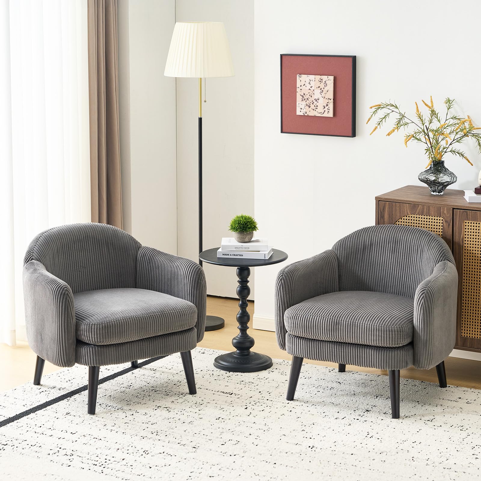 Bonnlo Sessel Gepolsterter Cocktailsessel, Moderner Loungesessel für Wohnzimmer, Lesesessel, Clubsessel, bis 113 kg belastbar, Schlafzimmer, Büro oder Wartebereich (Cord-Stoff, Dunkelgrau)