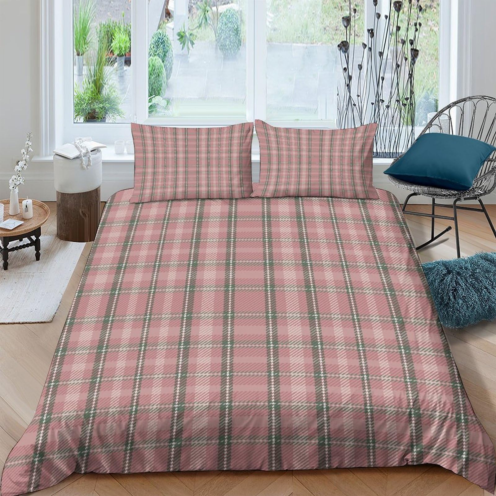 Ctjqhvkz Style-9 3D Printed Pink Plaid Fitted Sheet Microfiber Soft Breathable Green Grid Bed Cover For Bedroom Guest Room Decor Single（135X200cm）