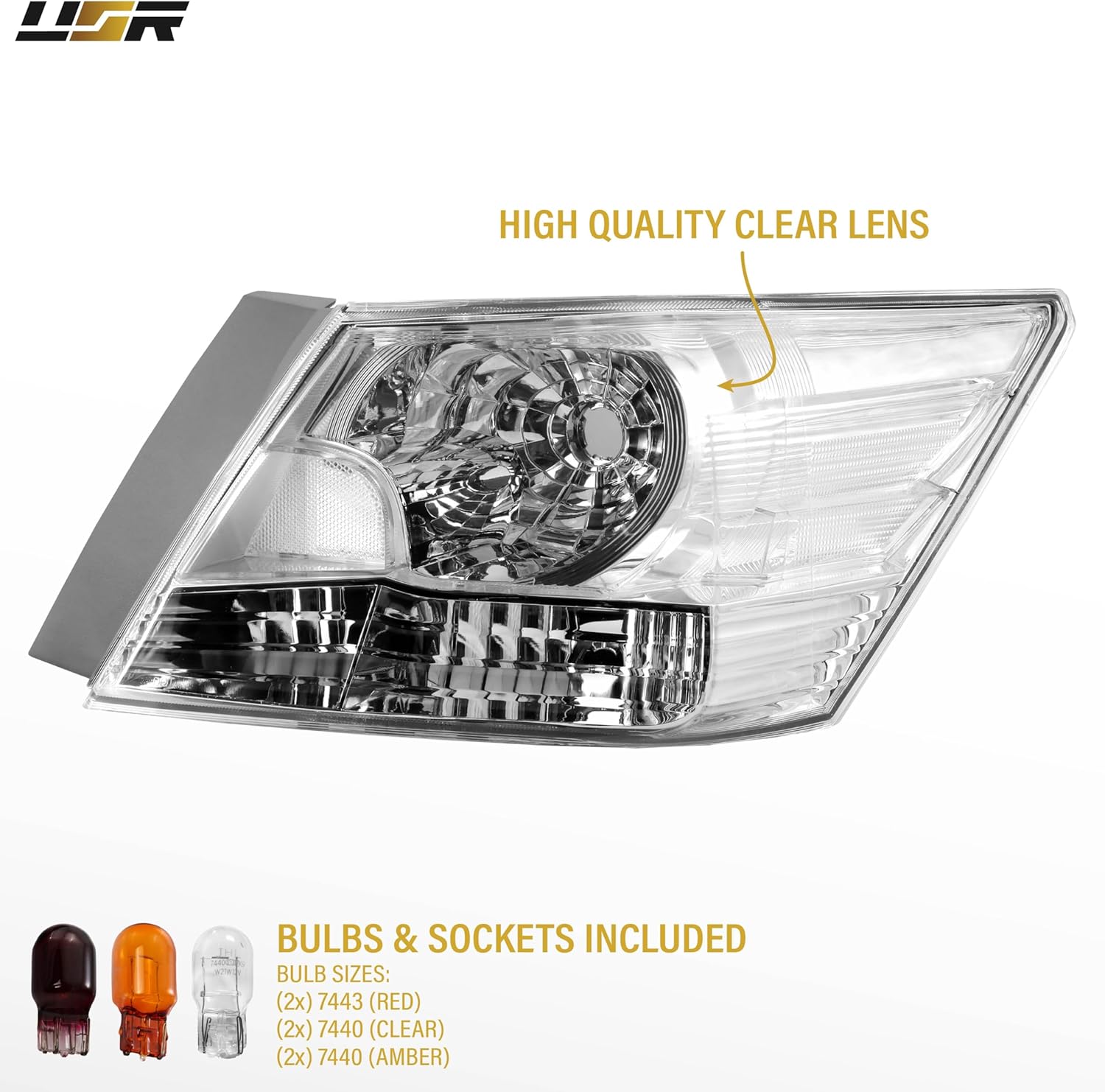 USR UNIQUE STYLE RACING 08-10 CP2 / CP3 Tail Light – Rear Tail Lamps 2-Pieces (Left + Right) Compatible with 2008-2010 Honda Accord 4 Door Sedan SE, LX, EX and EX-L (CLEAR LENS w/COLOR BULBS)
